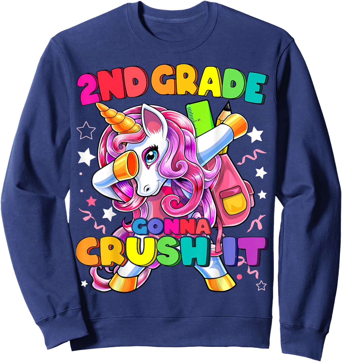 2nd Grade Dabbing Unicorn Back to School Shirt Girls Gift Sweatshirt - Sweatshirt | Navy