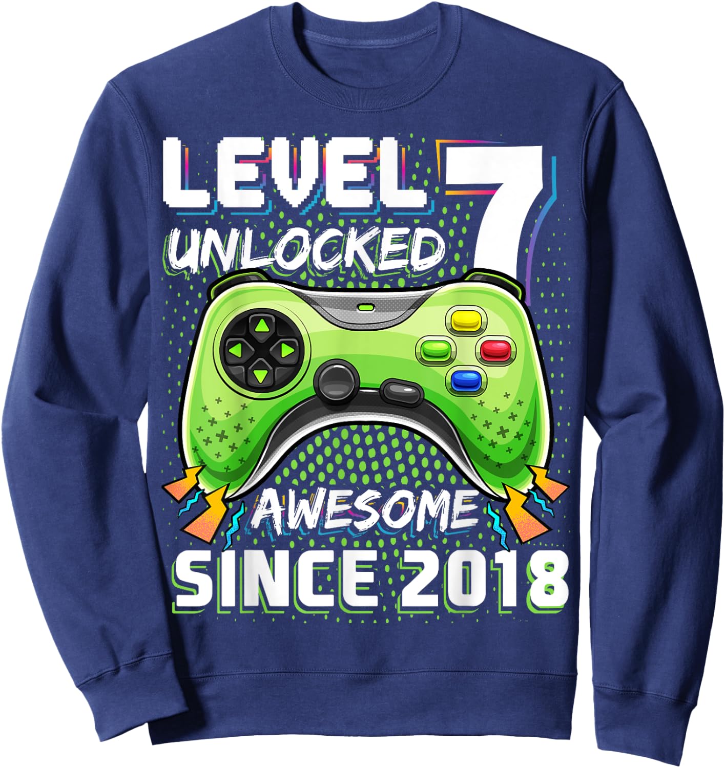 7th Birthday Boy Level 7 Gamer 7 Year Video Game Party Sweatshirt - Sweatshirt | Navy