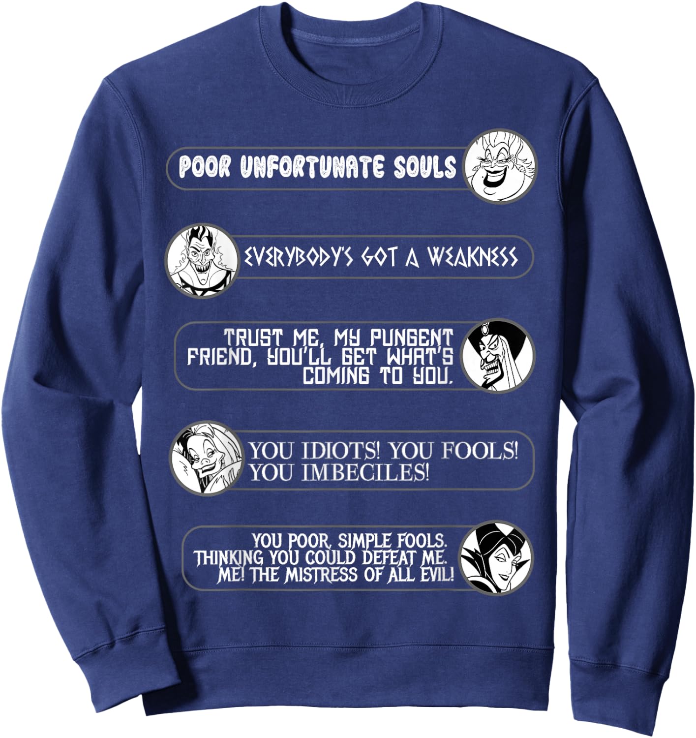 Disney Villains Movie Quotes Circle Portrait Graphic Small Sweatshirt - Sweatshirt | Navy