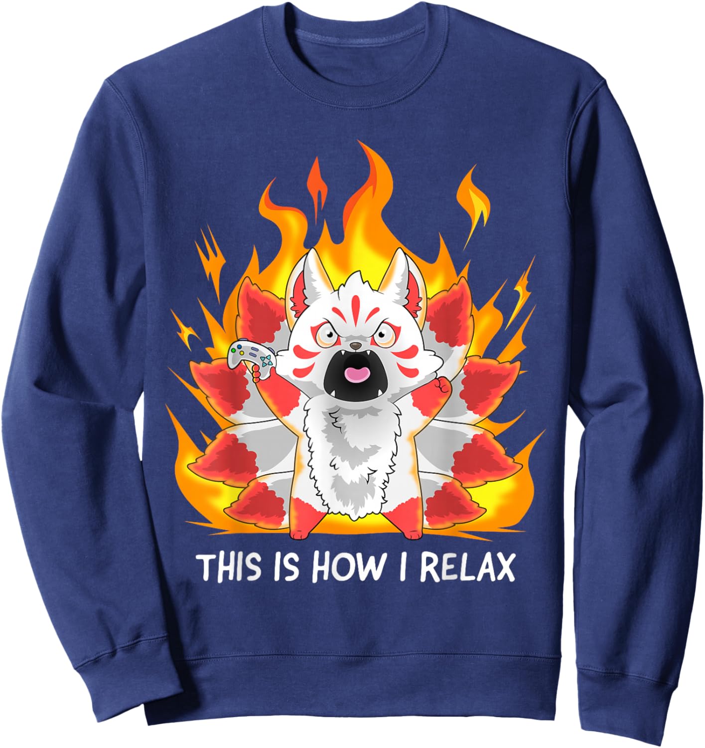 Angry Gamer Kitsune Fox This Is How I Relax Japanese Anime Sweatshirt - Sweatshirt | Navy