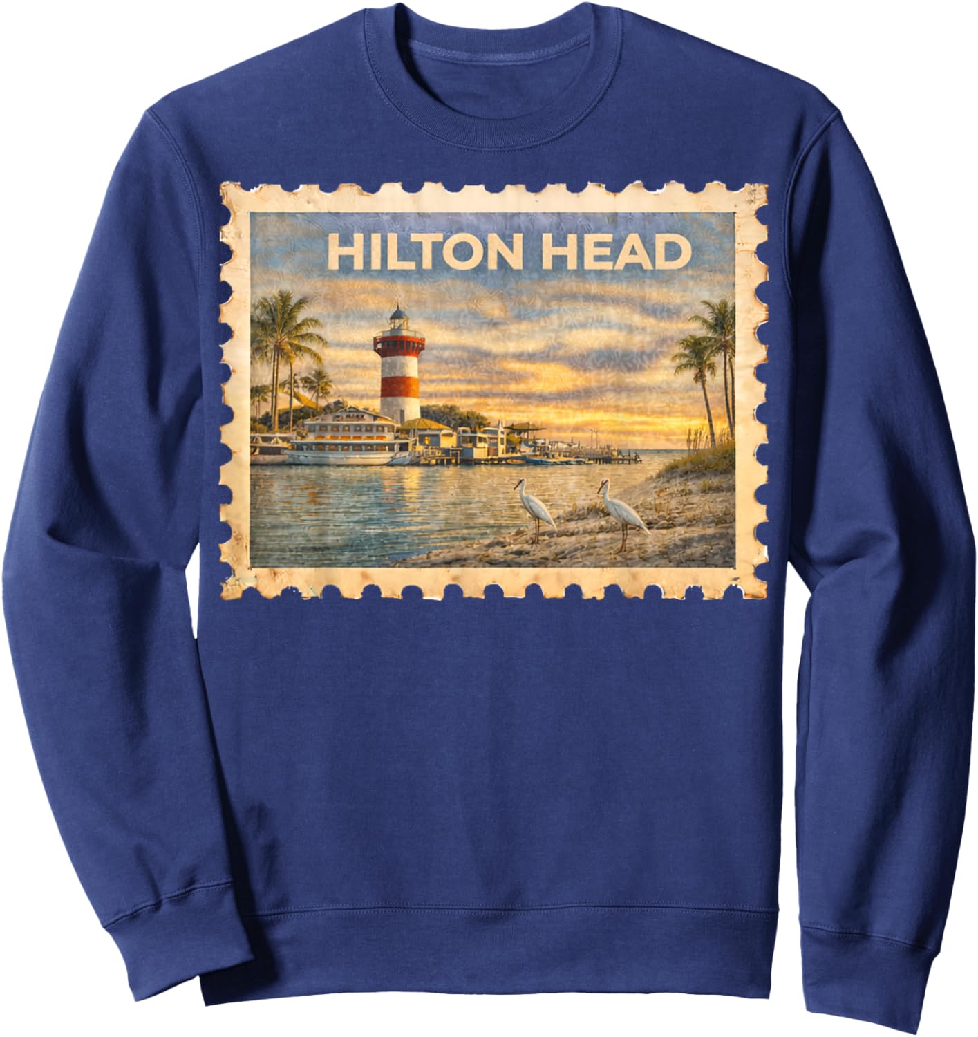 Vintage Hilton Head Retro Travel Stamp Art Sweatshirt - Sweatshirt | Navy