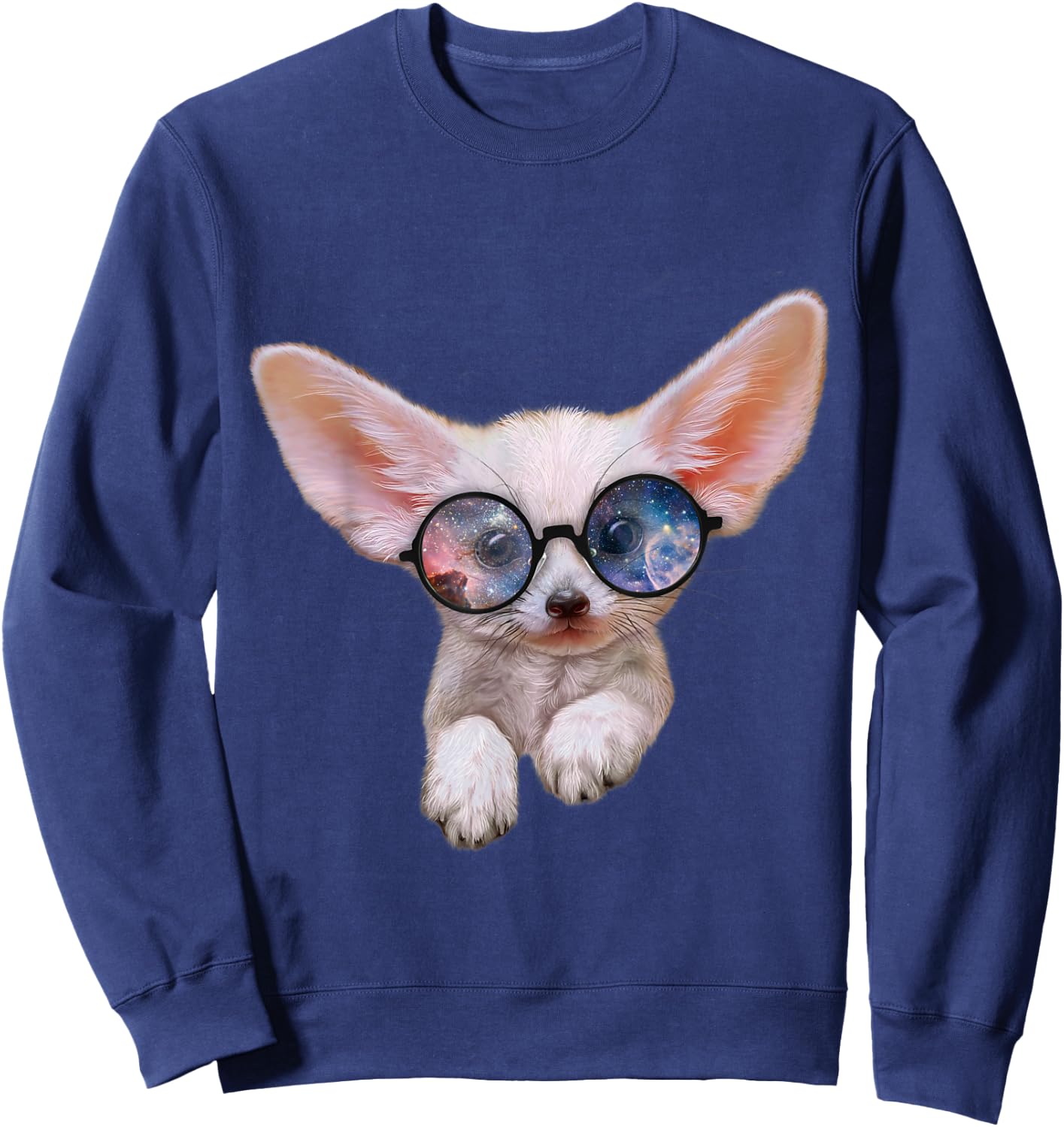 Fennec Fox Puppy in Round Retro Galaxy Eyeglass Sweatshirt - Sweatshirt | Navy