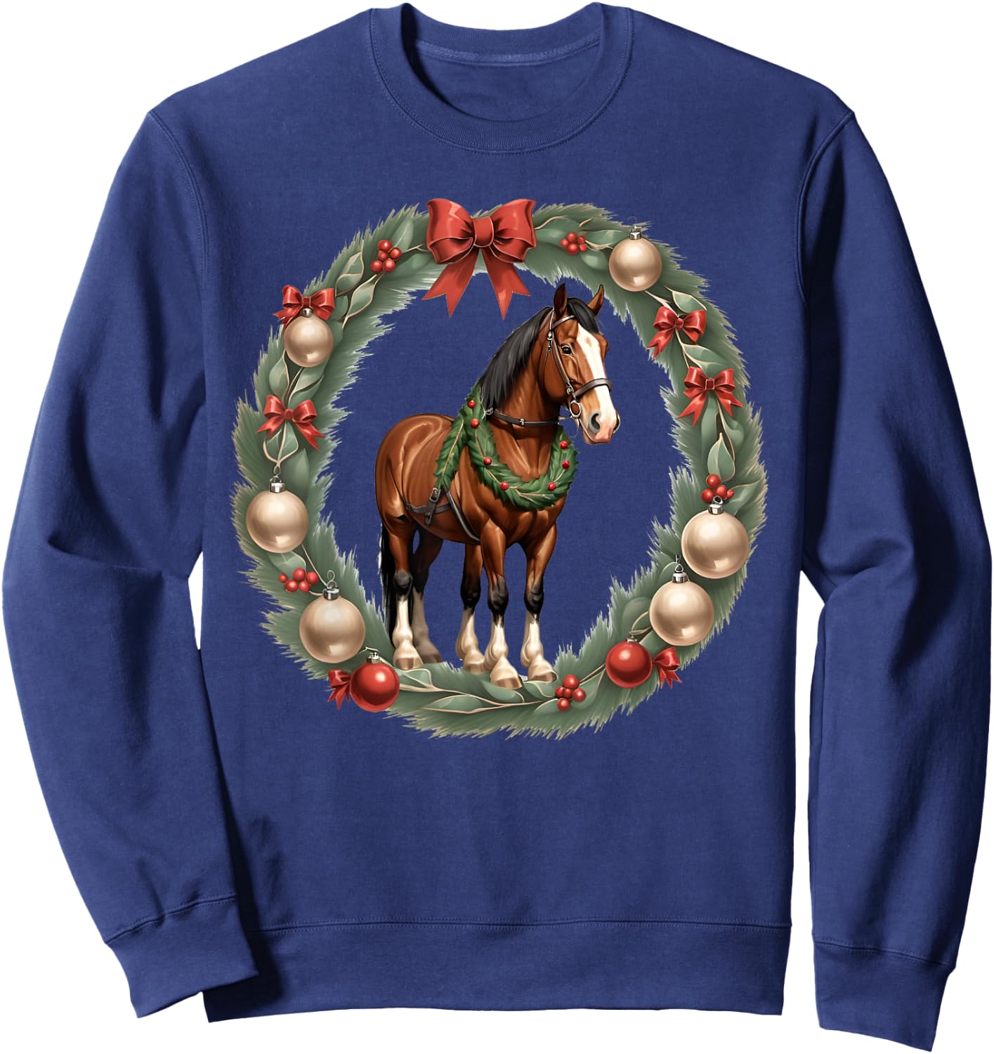 Clydesdale Christmas Horses & A X-Mas Wreath Sweatshirt - Sweatshirt | Navy