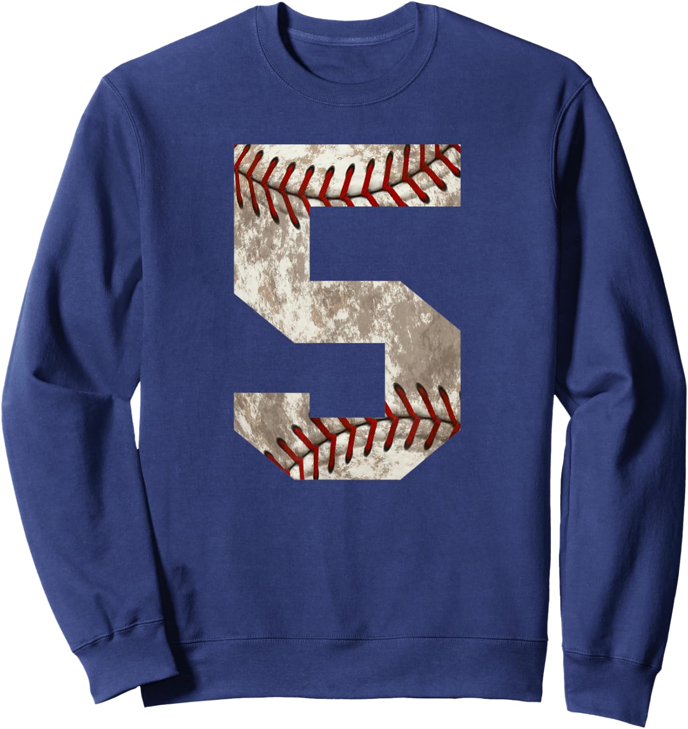 Baseball Jersey Number 5 Distressed Ball Sports Sweatshirt - Sweatshirt | Navy