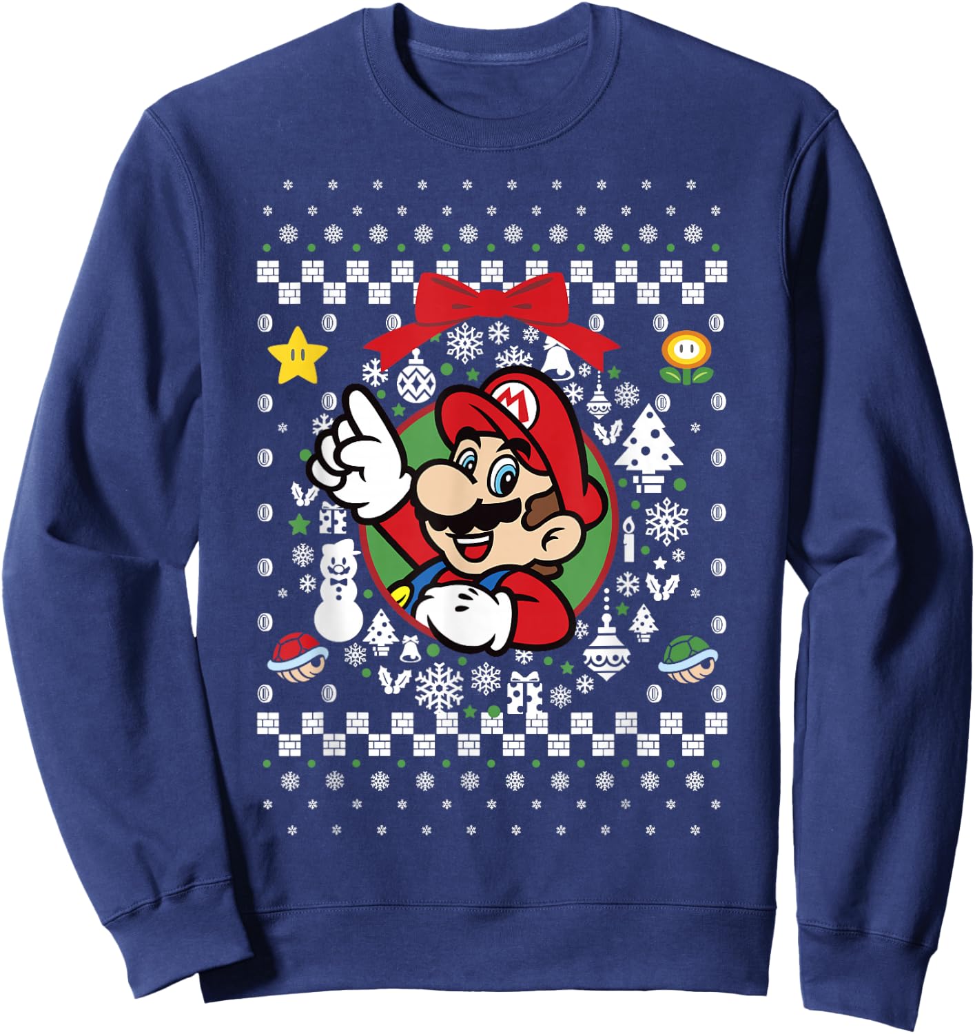 Super Mario Classic Ugly Christmas Mario Graphic Sweatshirt - Sweatshirt | Navy
