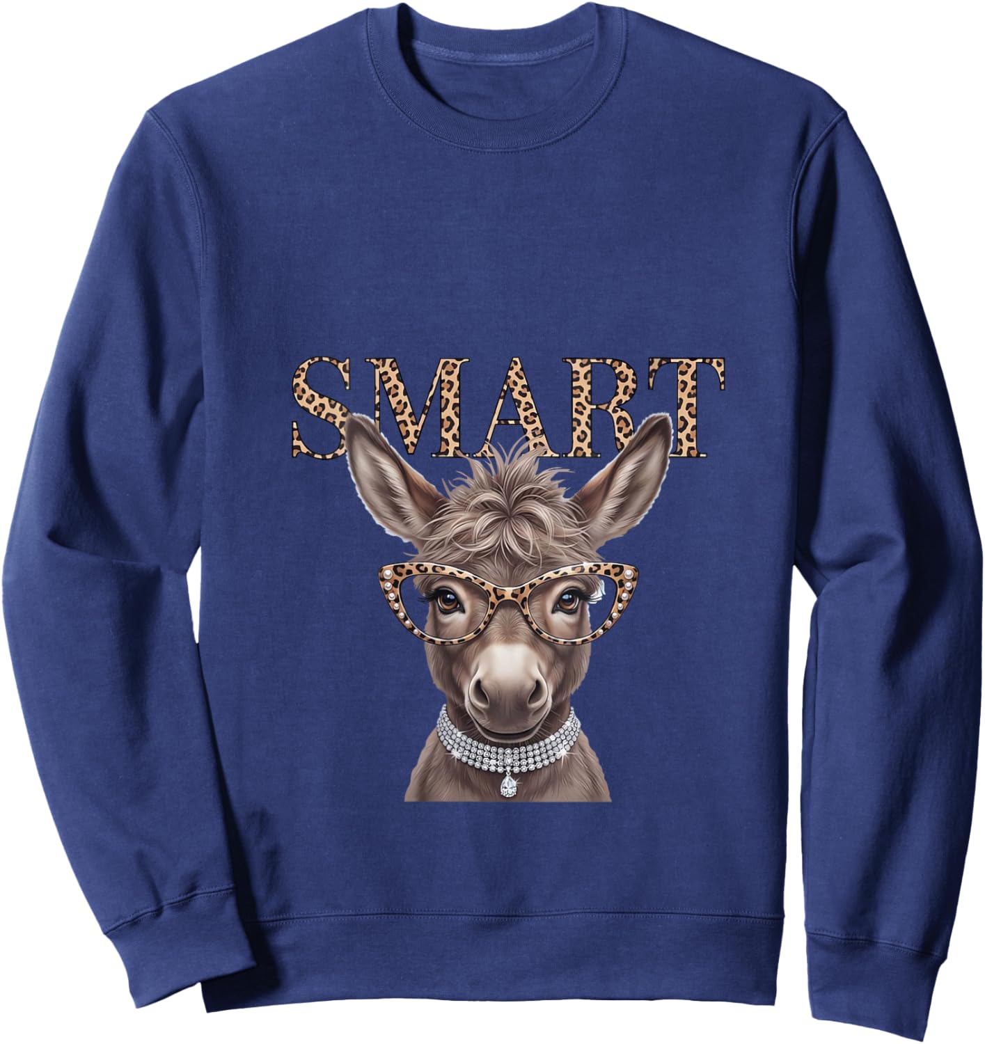 Women's Funny Leopard Trendy Smart Ass Royal Donkey Mom Grandma V-Neck Sweatshirt - Sweatshirt | Navy