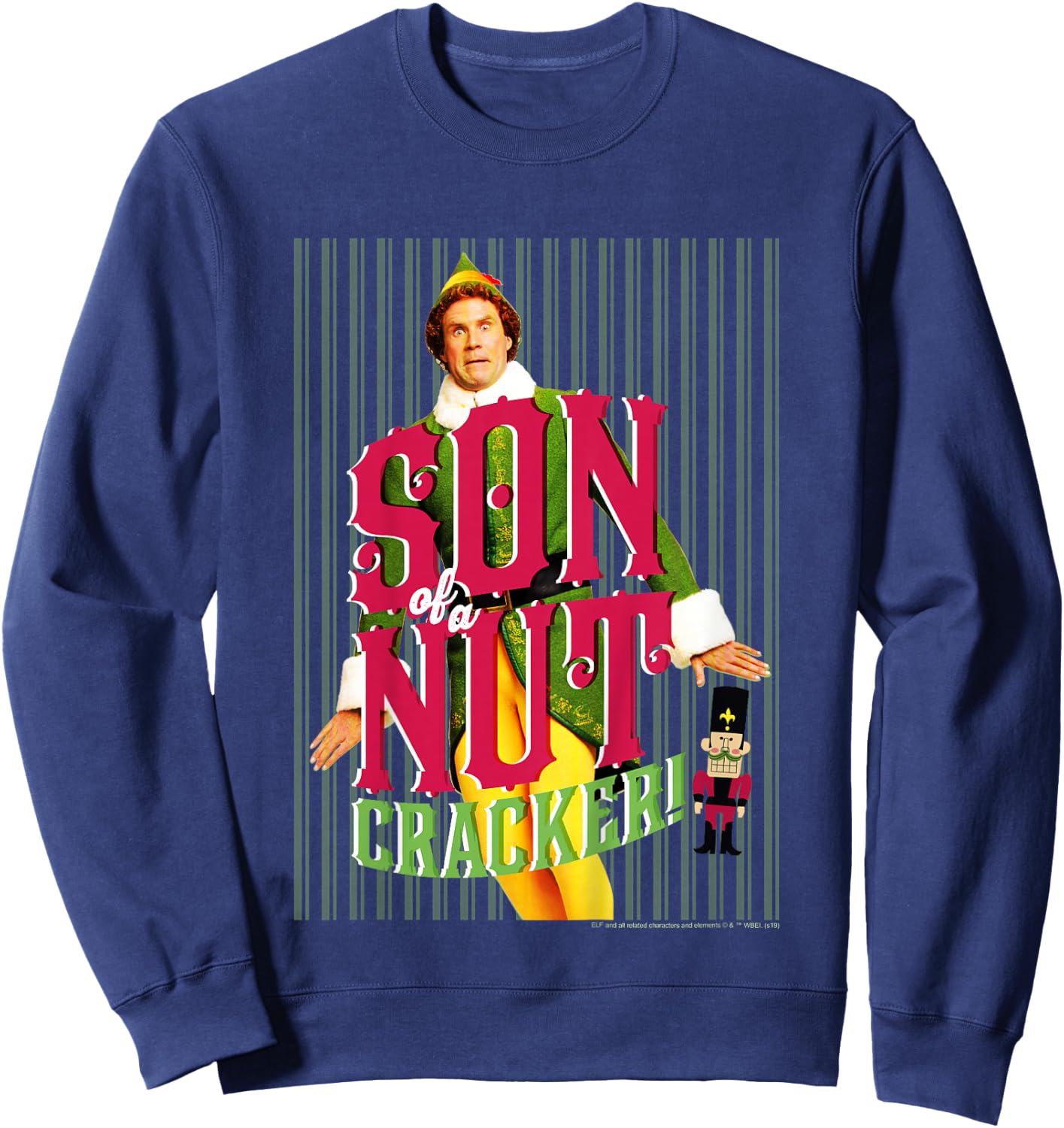 Kids Elf Buddy Son Of A Nutcracker Striped Poster Sweatshirt - Sweatshirt | Navy
