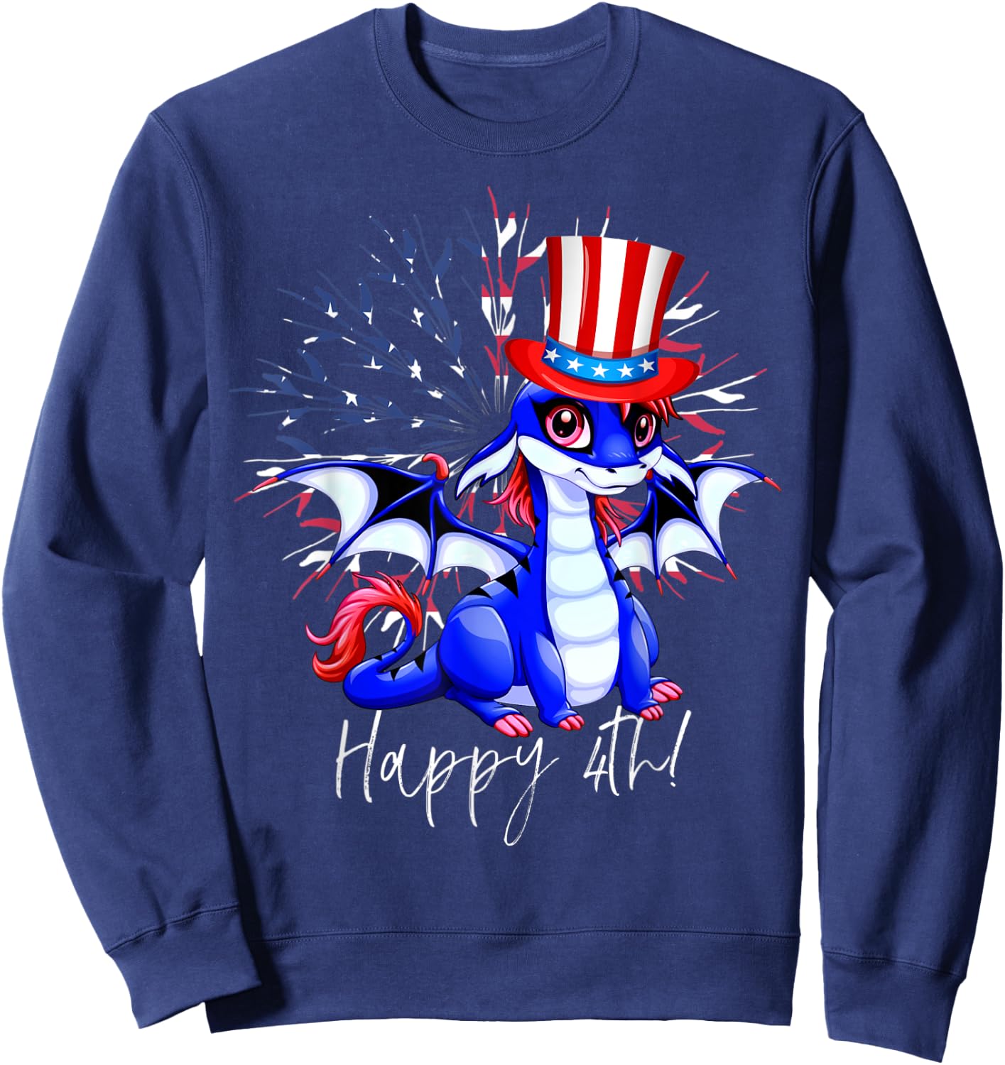 Cute Anime Dragon July 4th Independence Day Fireworks Women Kids Men Sweatshirt - Sweatshirt | Navy