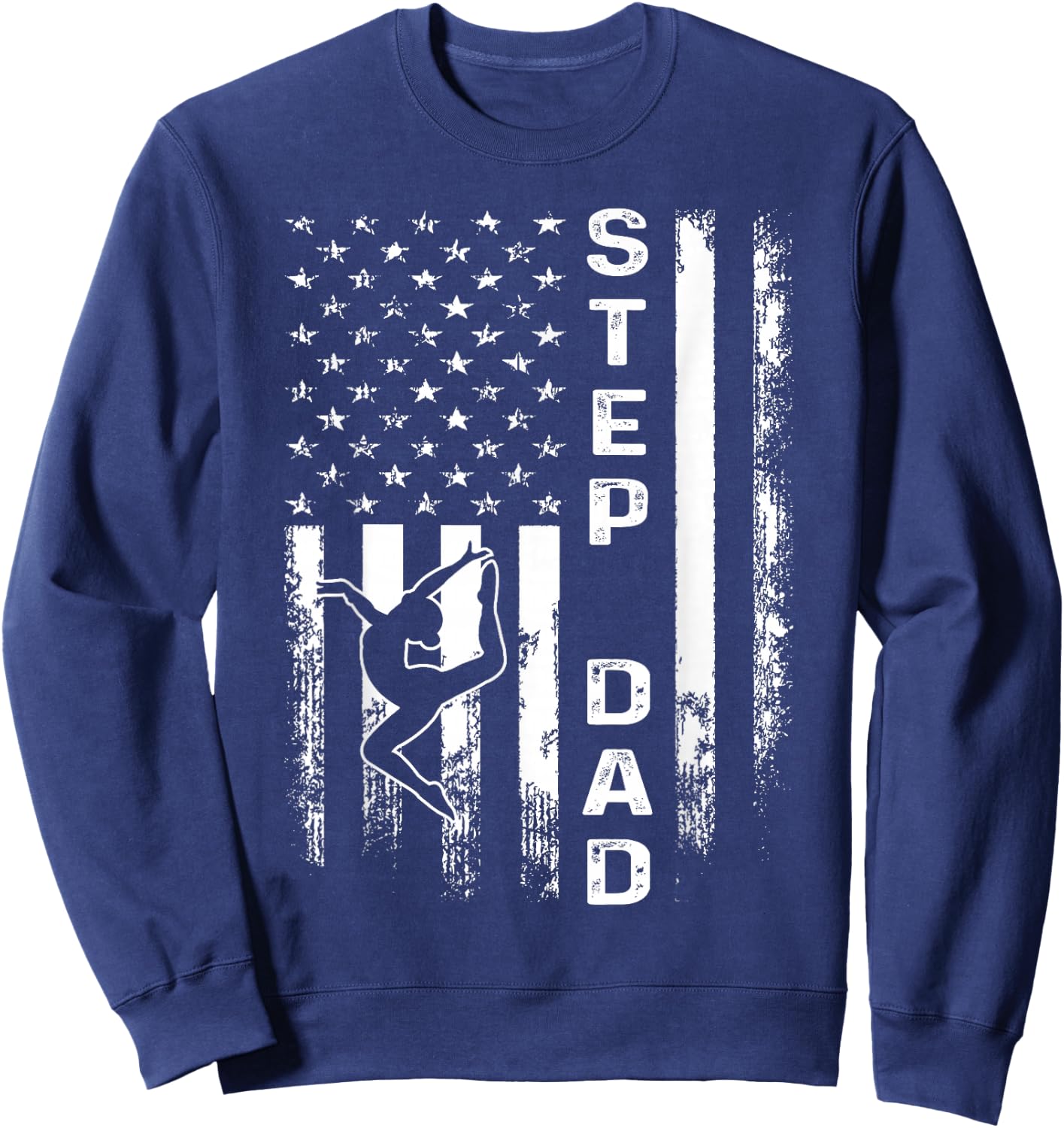 Gymnastics Gymnast Step Dad America Flag Vintage Christmas Sweatshirt - Sweatshirt | Navy