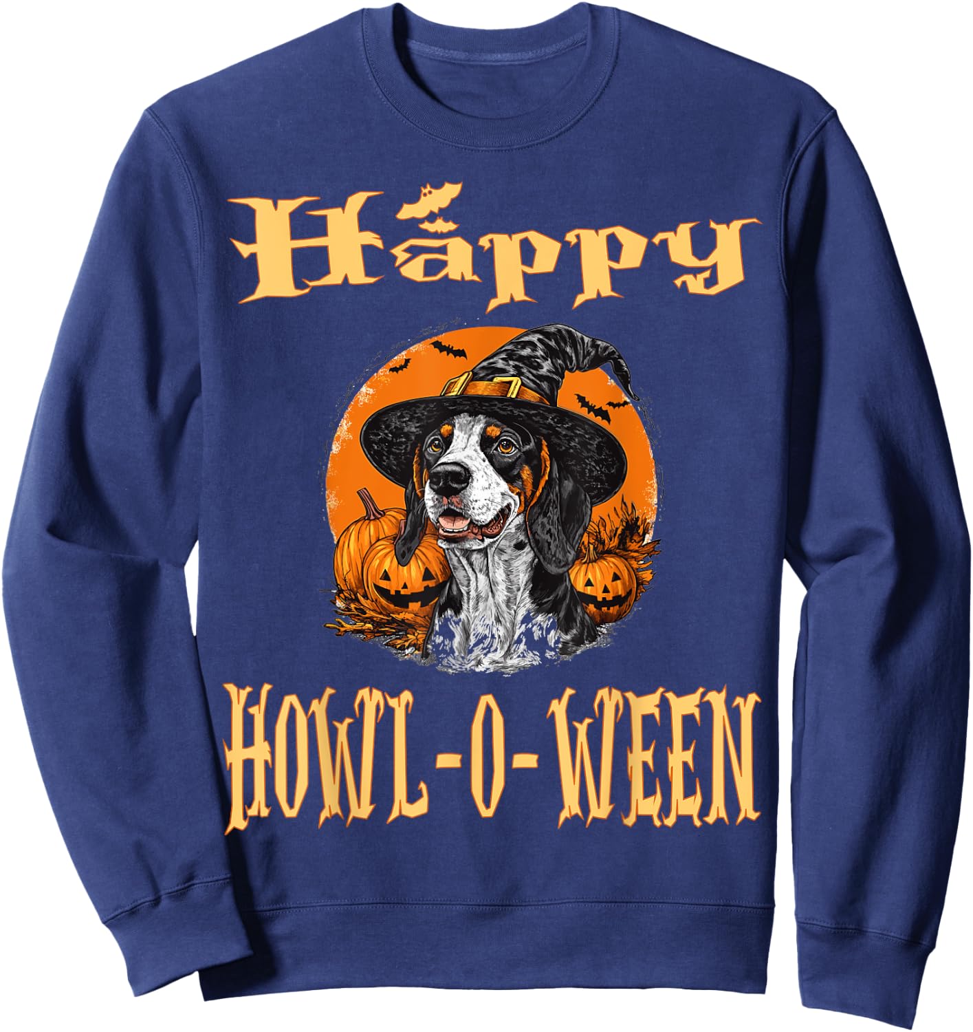 Bluetick Coonhound Dog Whitch Hat Halloween Pumpkin Spooky Men Women Kids Sweatshirt - Sweatshirt | Navy