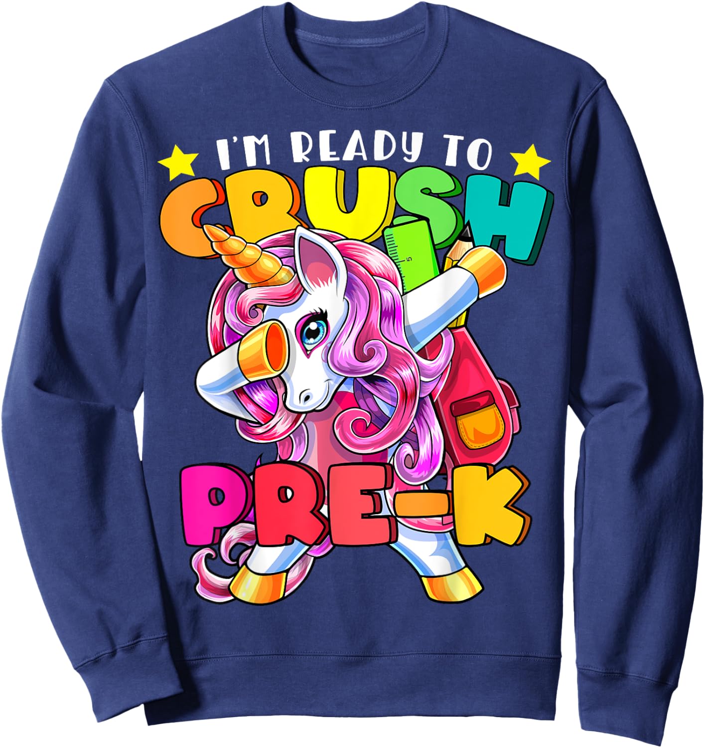 Crush Pre-K Dabbing Unicorn Back to School Girls Sweatshirt - Sweatshirt | Navy