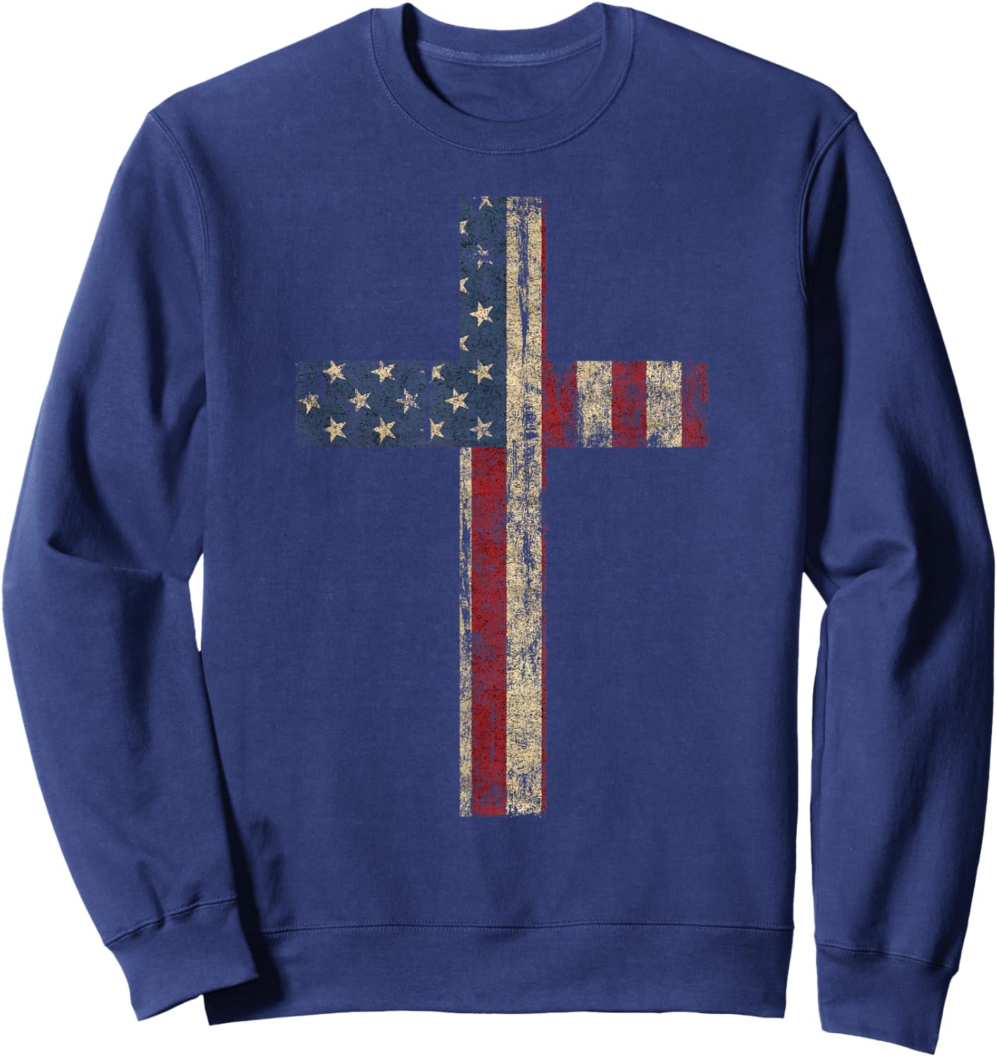 PATRIOTIC CROSS - American Flag Faith US Independence Day Men Sweatshirt - Sweatshirt | Navy