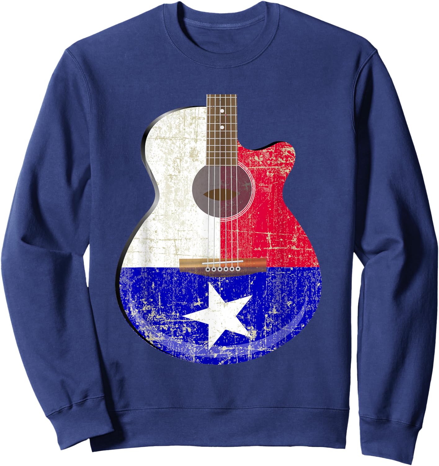 Guitar Texas Flag Distressed Acoustic Guitar Fan T Shirt Sweatshirt - Sweatshirt | Navy