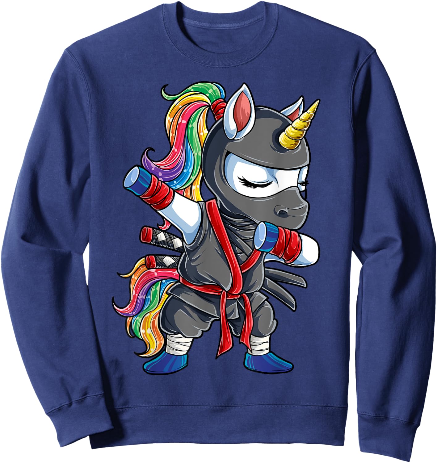 Dabbing Ninja Unicorn T Shirt Girls Rainbow Martial Arts Sweatshirt - Sweatshirt | Navy