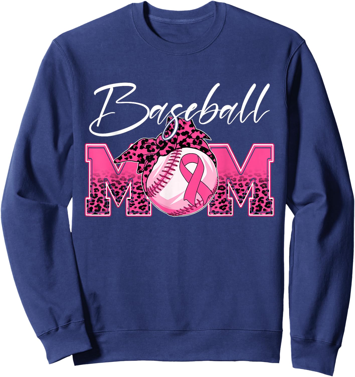 Baseball Mom Breast Cancer Awareness Day Pink Ribbon Women Sweatshirt - Sweatshirt | Navy