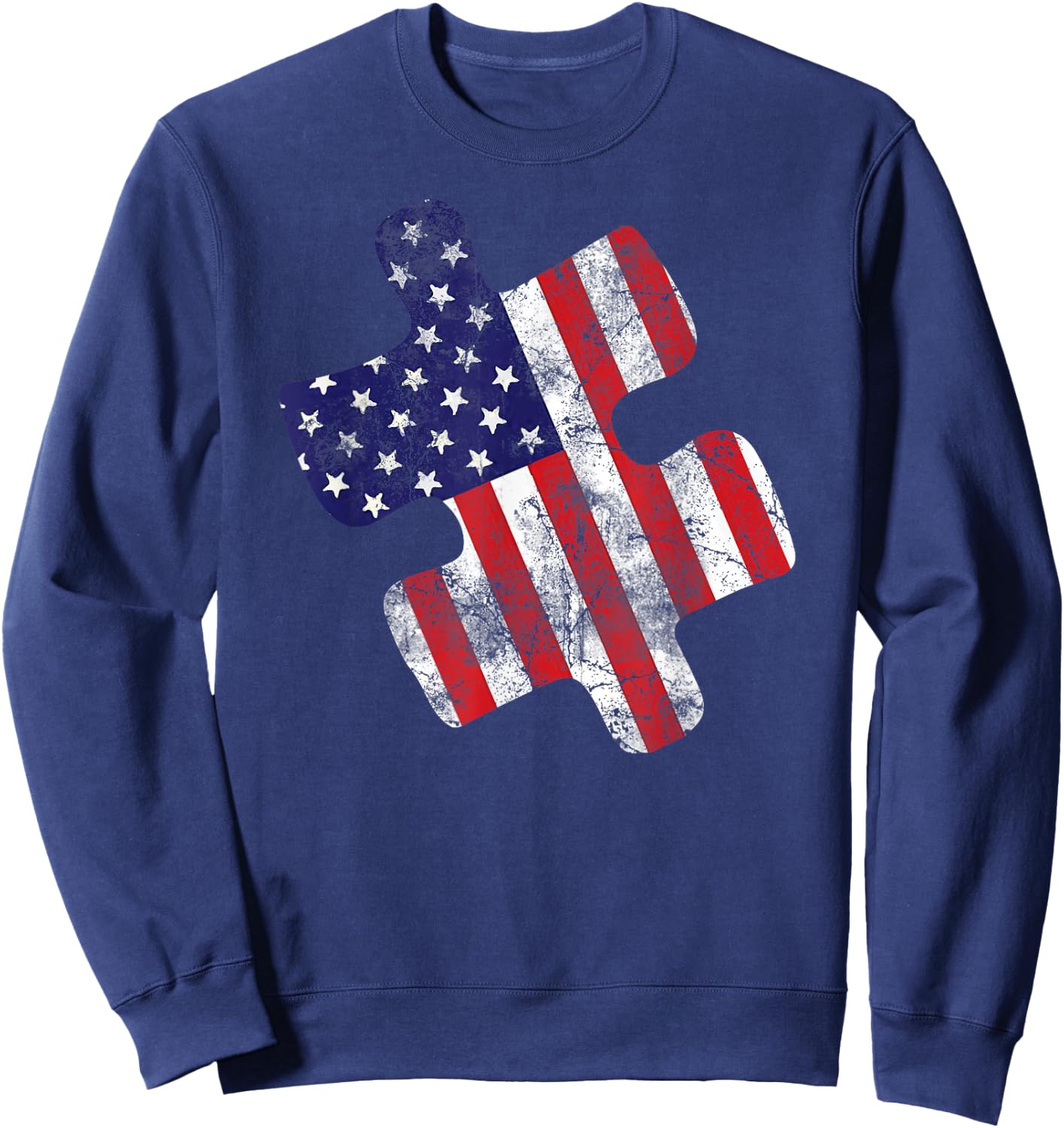 Autism Awareness American Flag Vintage Puzzle Piece Gift Sweatshirt - Sweatshirt | Navy