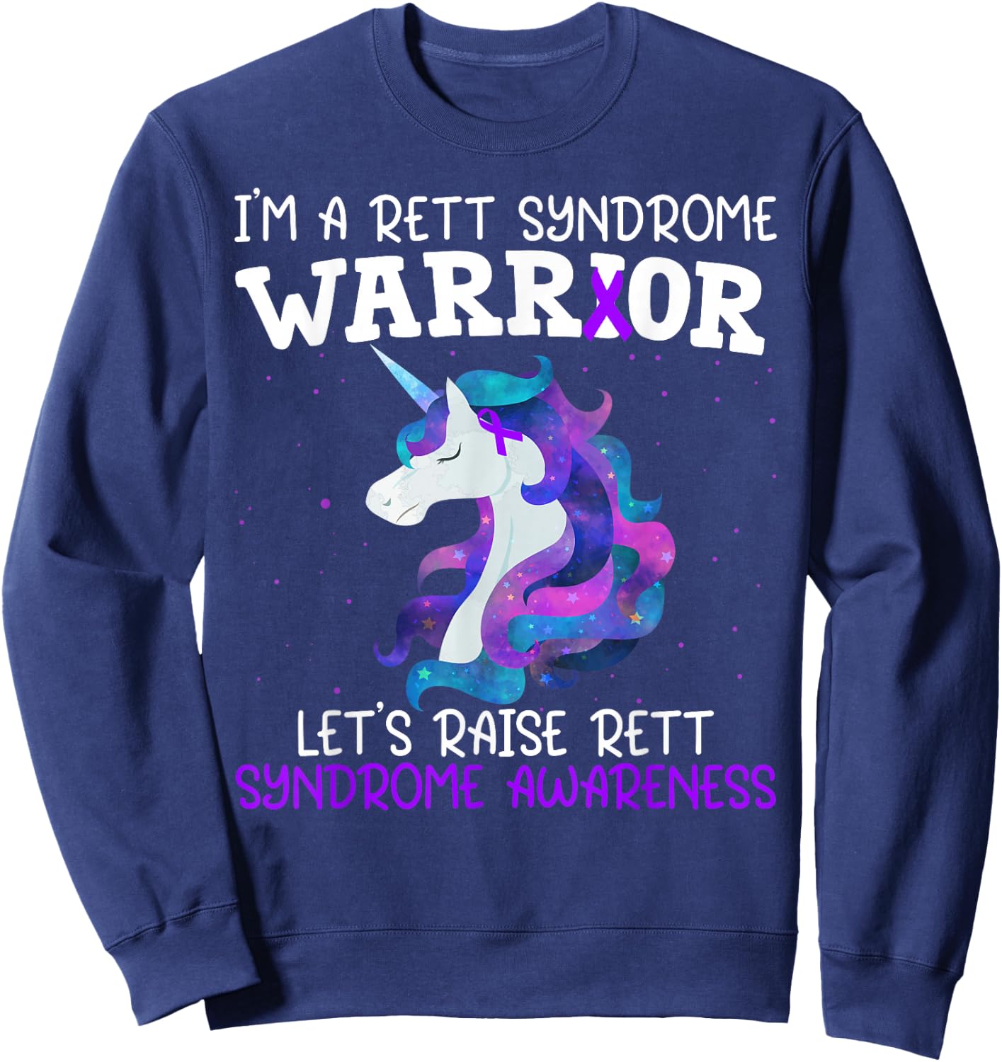 Unicorn Rett Syndrome Warrior Gift Rett Syndrome Awareness Sweatshirt - Sweatshirt | Navy
