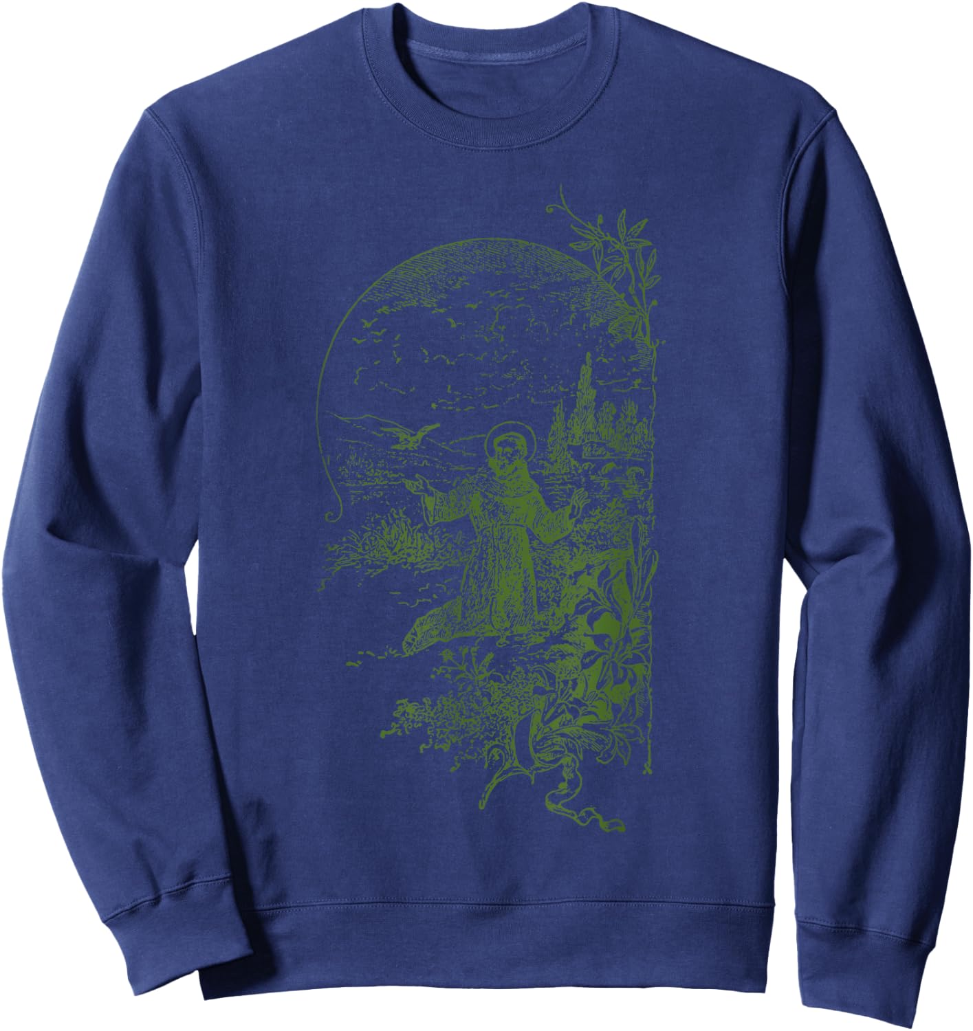 St Francis of Assisi Vintage Saints Catholic Ecology Animals Sweatshirt - Sweatshirt | Navy