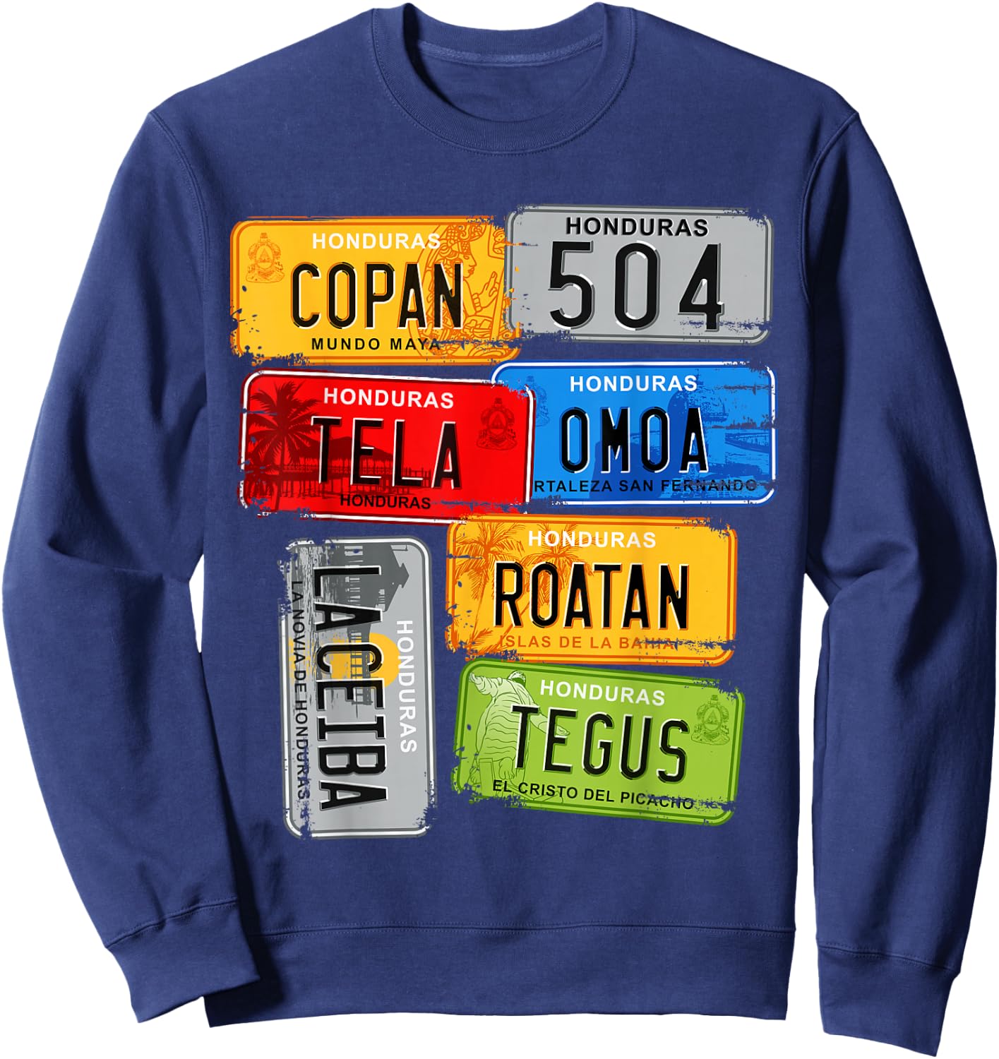 Honduras, turistic car Plates, Copan, Tela, Omoa Small Sweatshirt - Sweatshirt | Navy