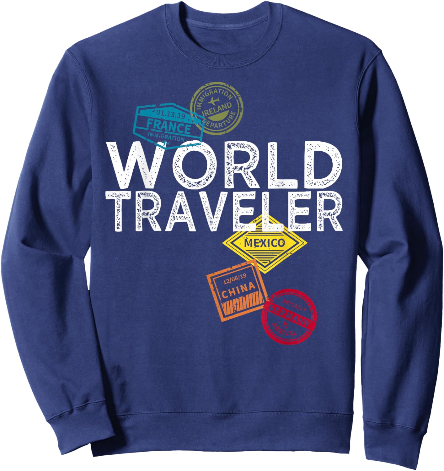 World Traveler Passport Stamp Gift Shirt Sweatshirt - Sweatshirt | Navy