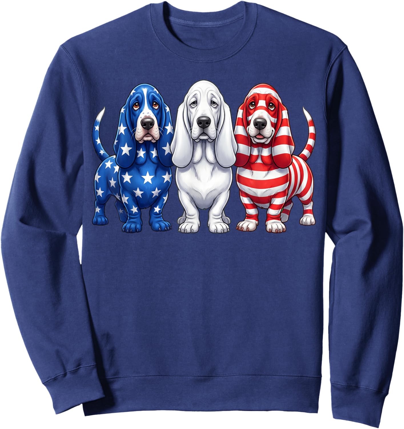 Basset Hound American Flag 4th of July Independence Day Sweatshirt - Sweatshirt | Navy
