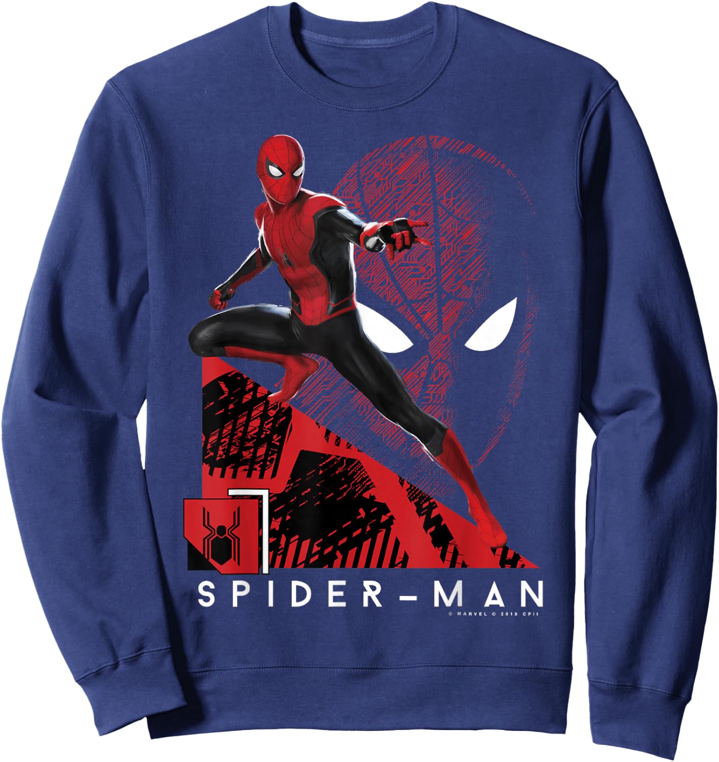 Marvel Spider-Man Far from Home Portrait Tech Background Small Sweatshirt - Sweatshirt | Navy