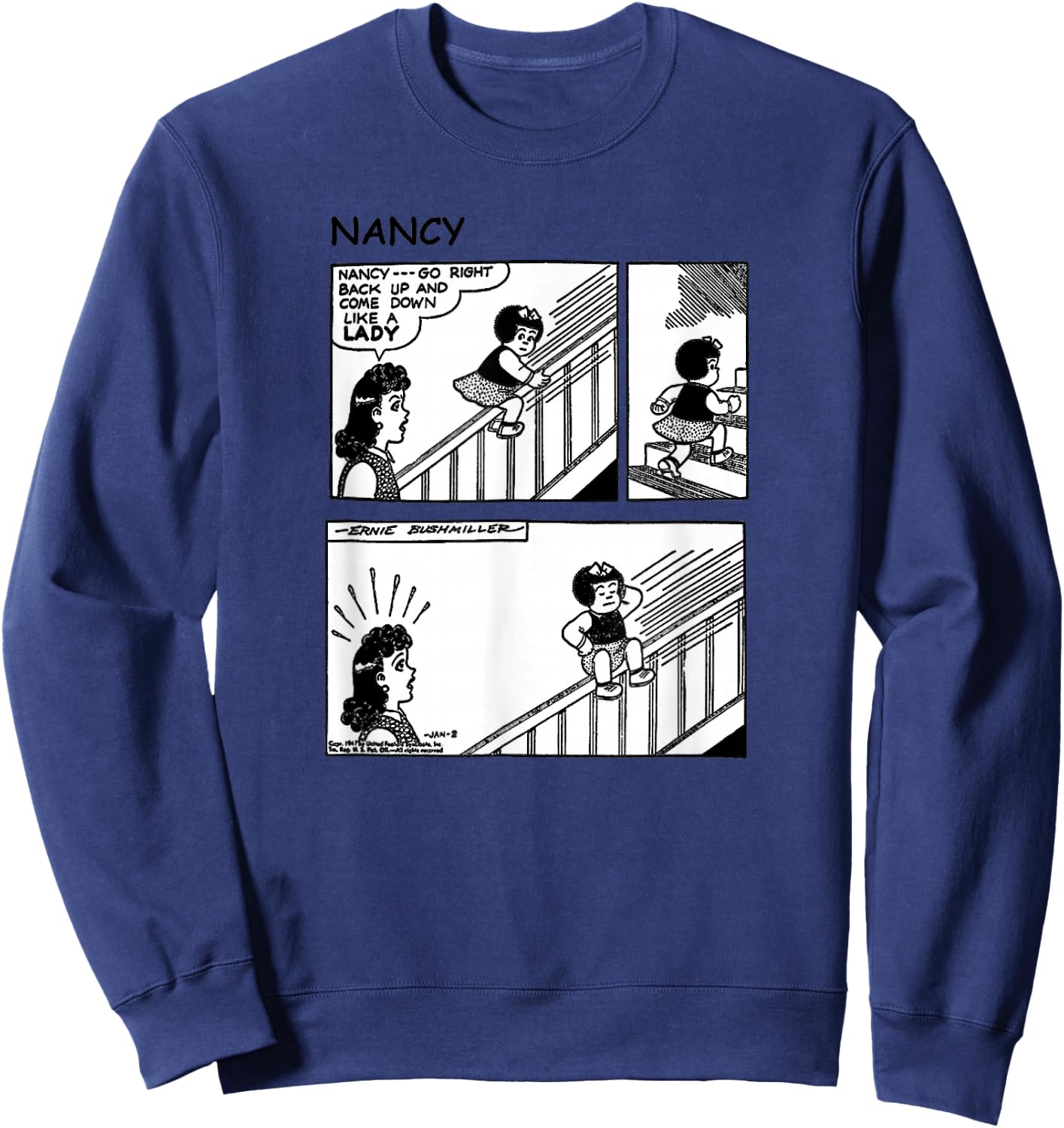 Nancy Slides Down Banister | Aunt Fritzi Scolds Vintage Top Sweatshirt - Sweatshirt | Navy