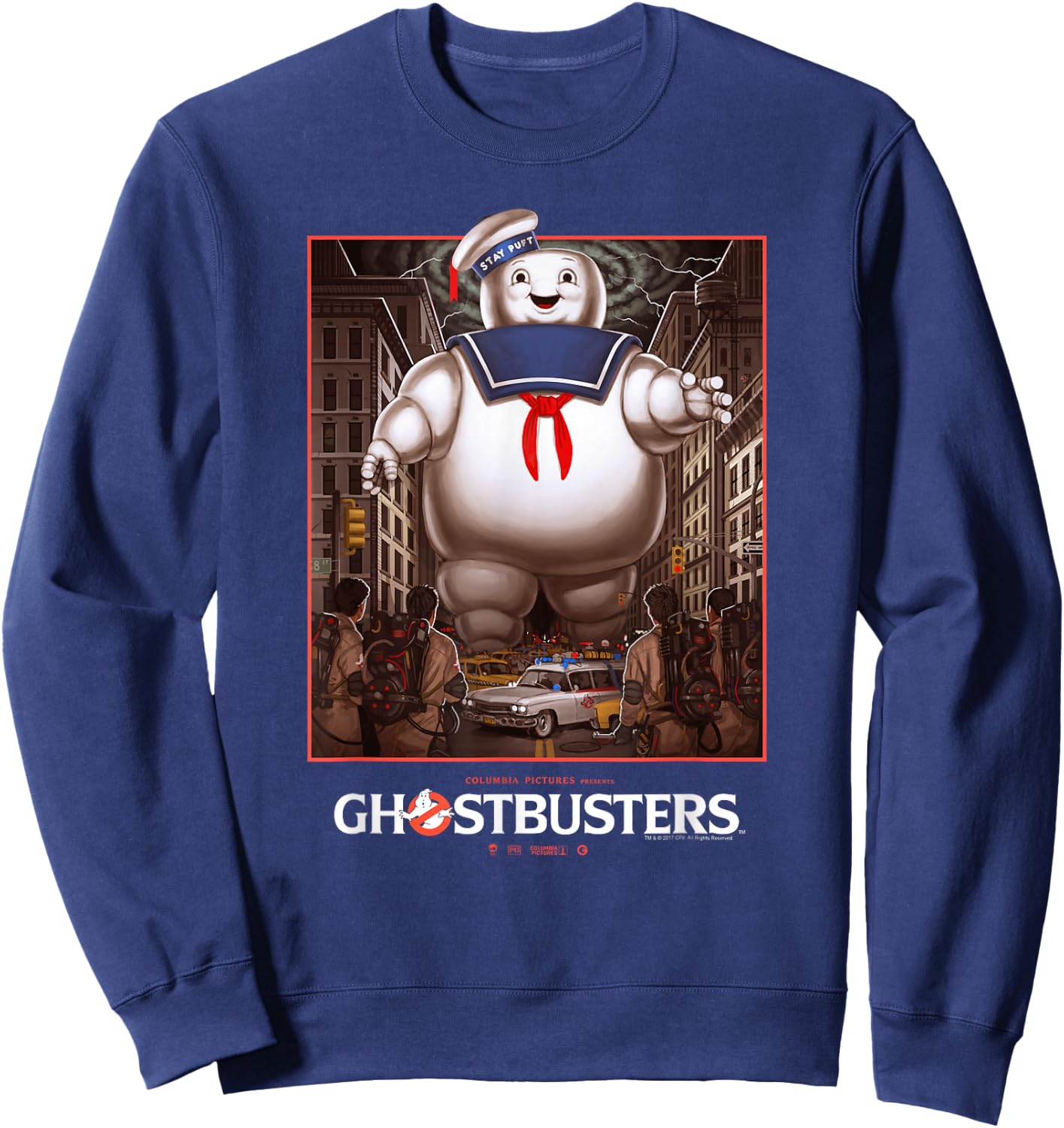 Ghostbusters Ghostbusters vs Stay Puft Vintage Movie Poster Sweatshirt - Sweatshirt | Navy