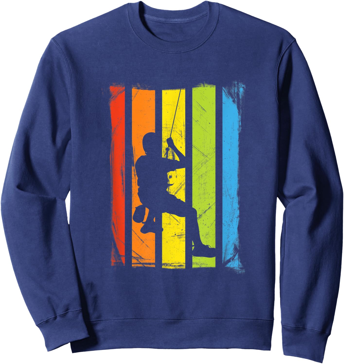 Rock Climbing | Rainbow Distressed Design Sweatshirt - Sweatshirt | Navy