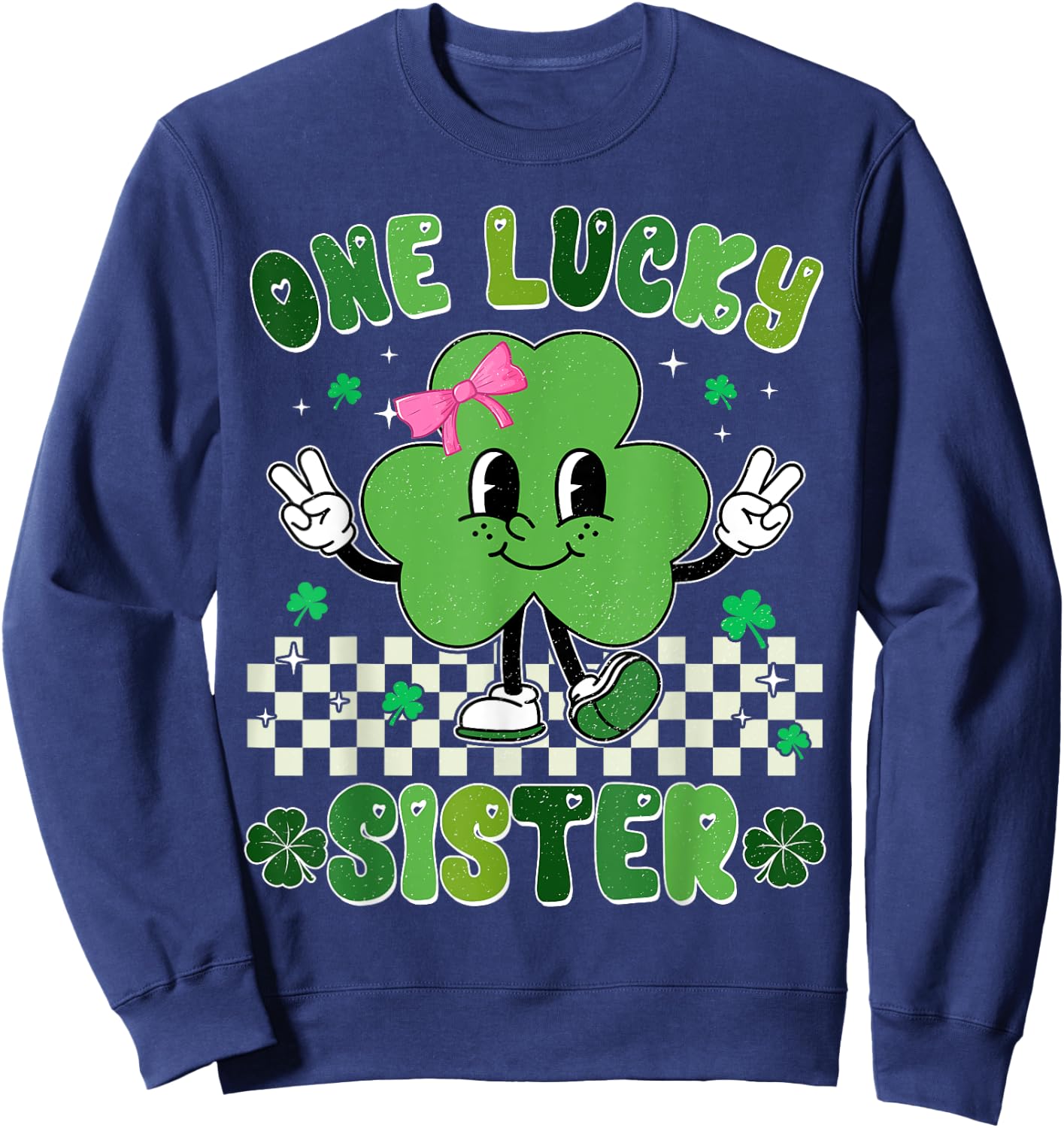One Lucky Sister St Patrick's Day Shamrock Kids Girl Toddler Sweatshirt - Sweatshirt | Navy