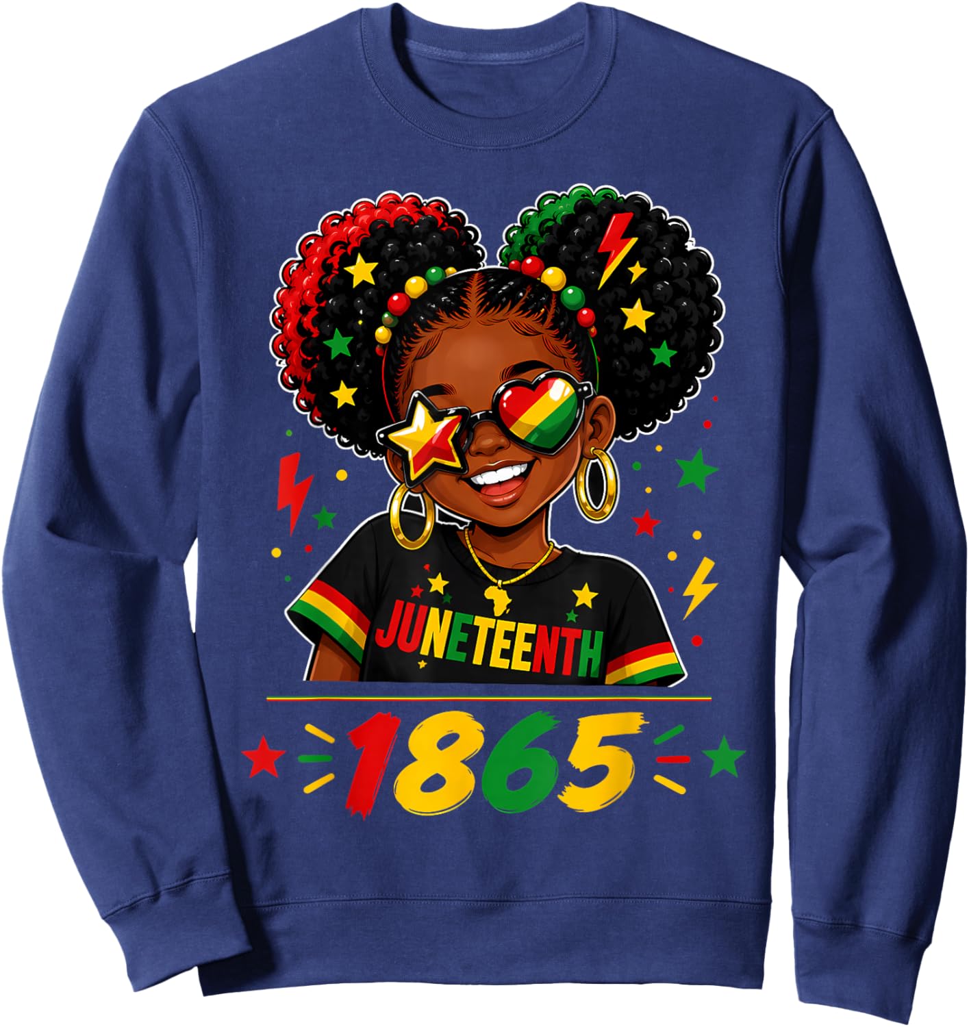 Juneteenth Shirts Girls June 19th 1865 African American Girl Sweatshirt - Sweatshirt | Navy
