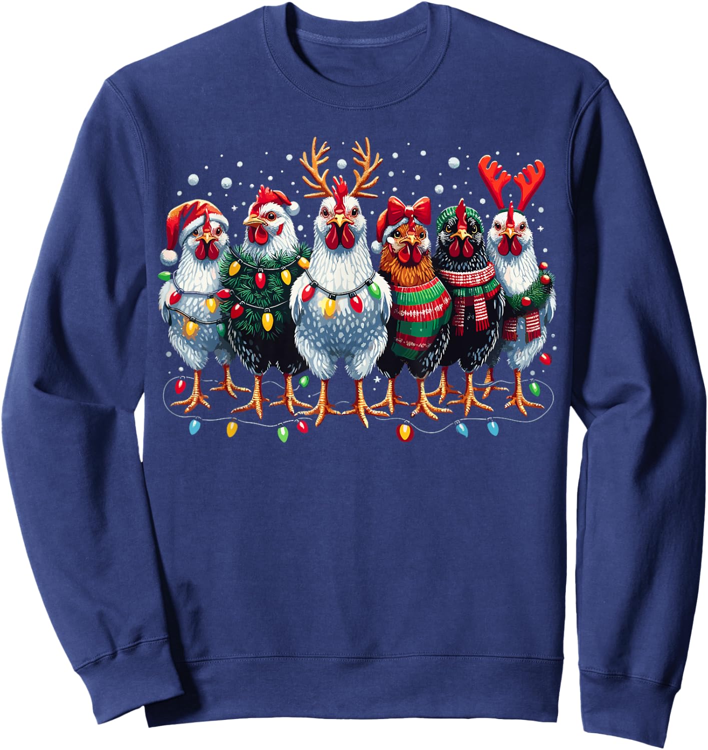 Chicken Christmas Lights Farm Xmas Sweatshirt - Sweatshirt | Navy