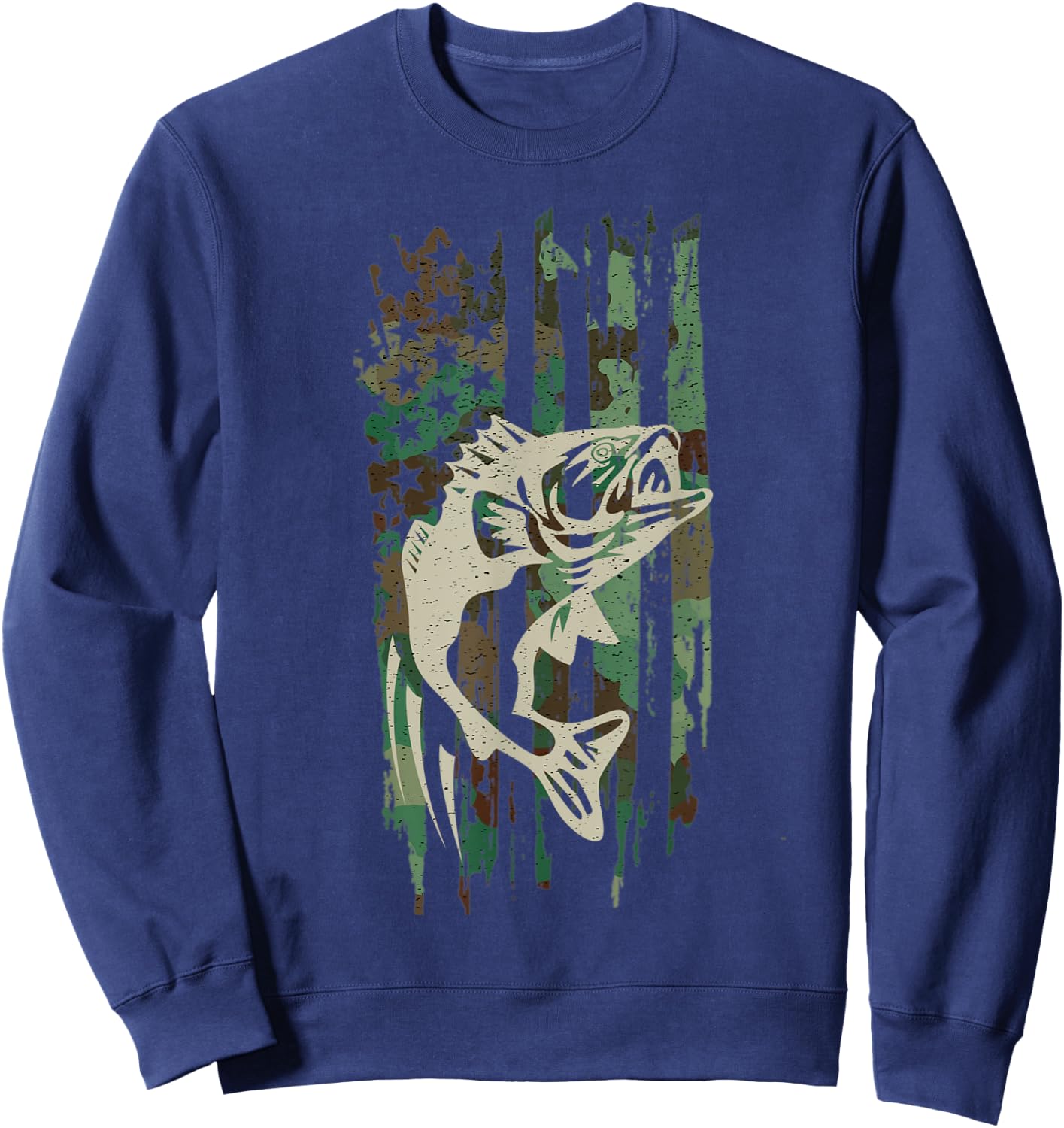 Camouflage American US Flag Bass Fishing Fisherman Men Boys Sweatshirt - Sweatshirt | Navy