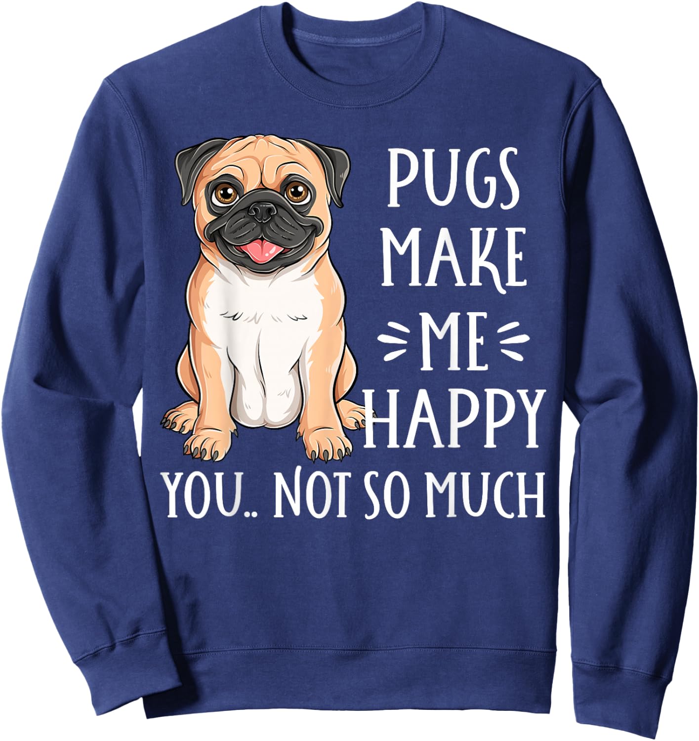 Adults Kids Funny Pug Puppy Dog Lover Black Cartoon Short Sleeve Sweatshirt - Sweatshirt | Navy