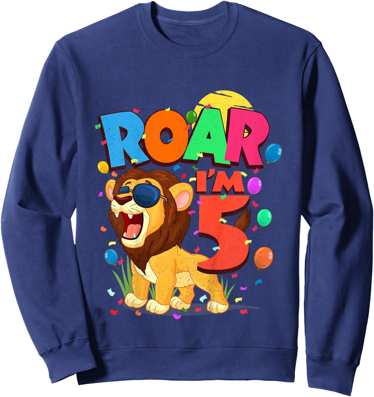 Kids 5th Birthday ROAR I'M 5 Year Old Shirt Boys Lion Safari Gift Sweatshirt - Sweatshirt | Navy