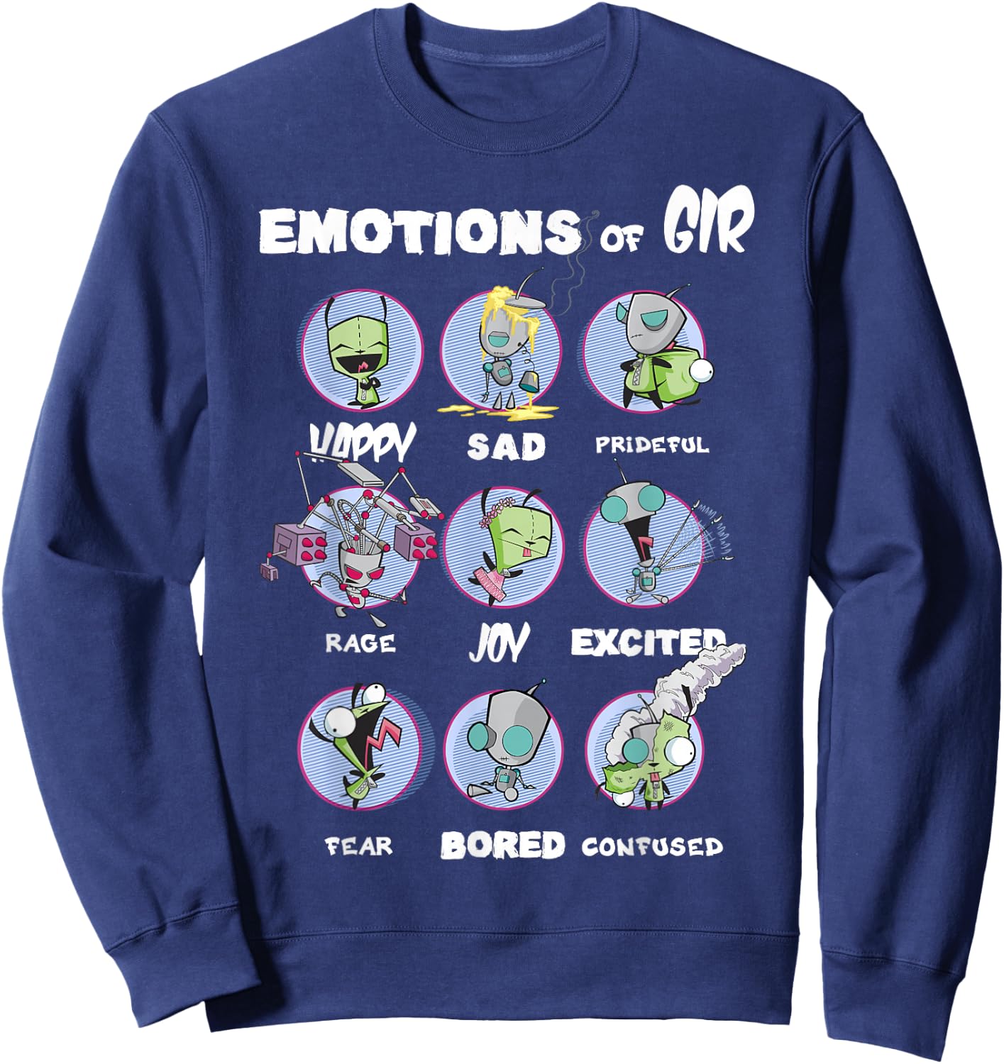 Nickelodeon Invader Zim The Many Emotions of Gir Small Sweatshirt - Sweatshirt | Navy