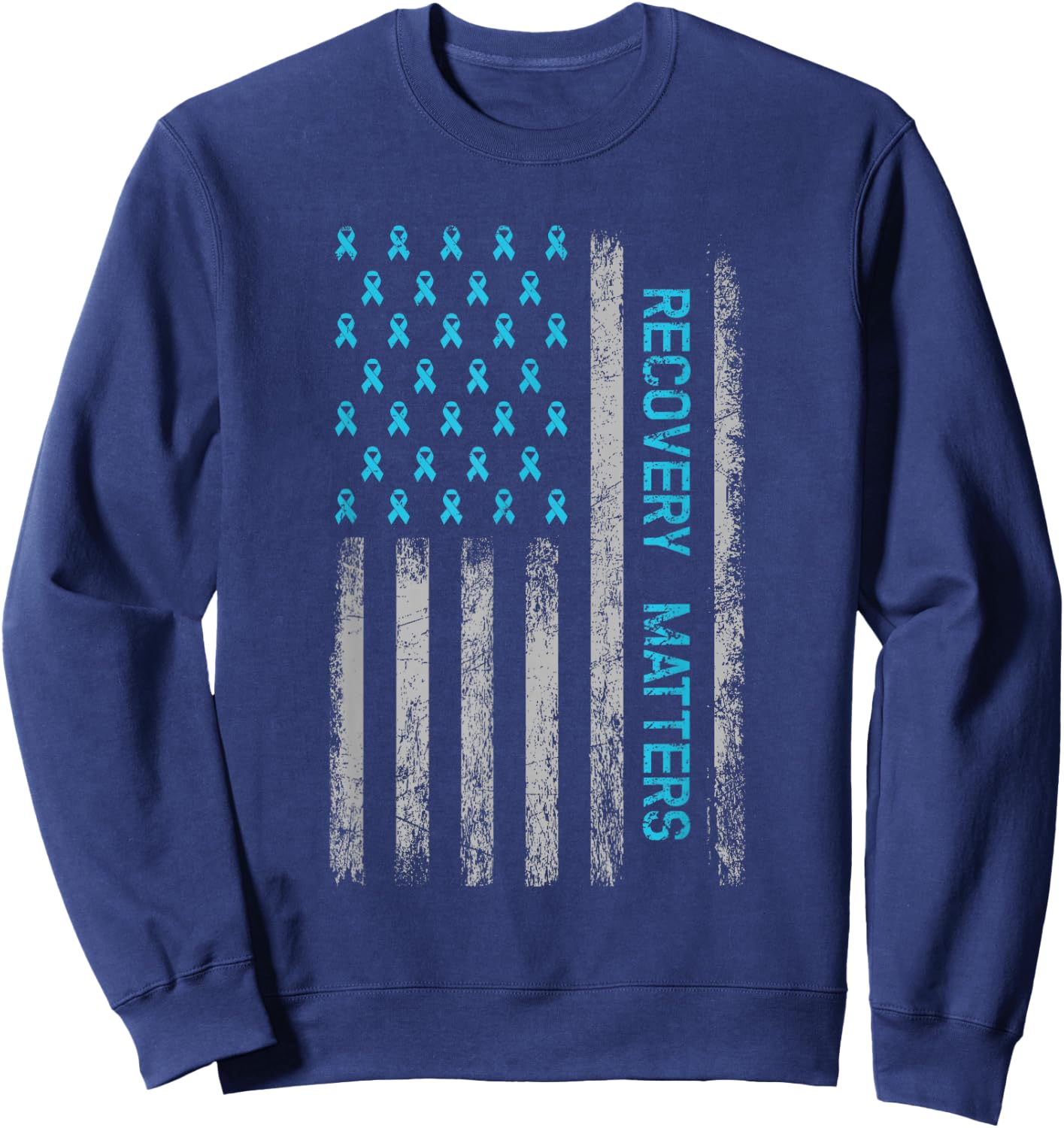 Drug Alcohol Addiction Recovery Warrior - American Flag Small Sweatshirt - Sweatshirt | Navy