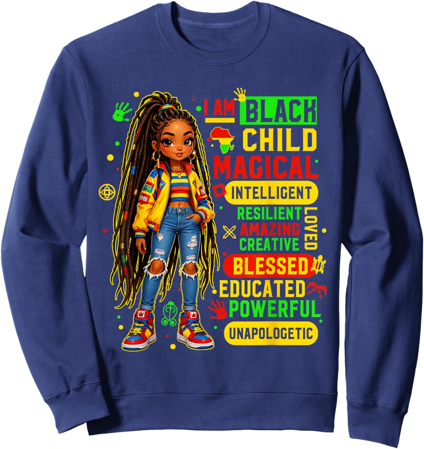 I Am Black Child African American History Month Girls Kids Sweatshirt - Sweatshirt | Navy