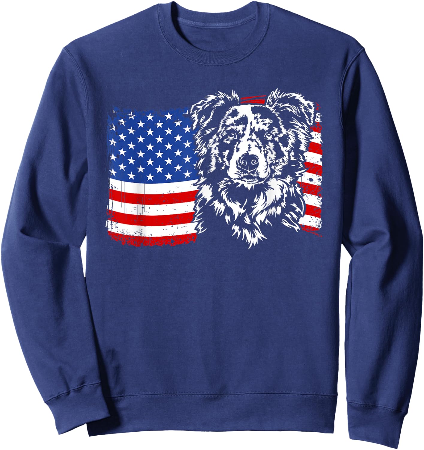 Proud merle Border Collie American Flag patriotic dog gift Sweatshirt - Sweatshirt | Navy