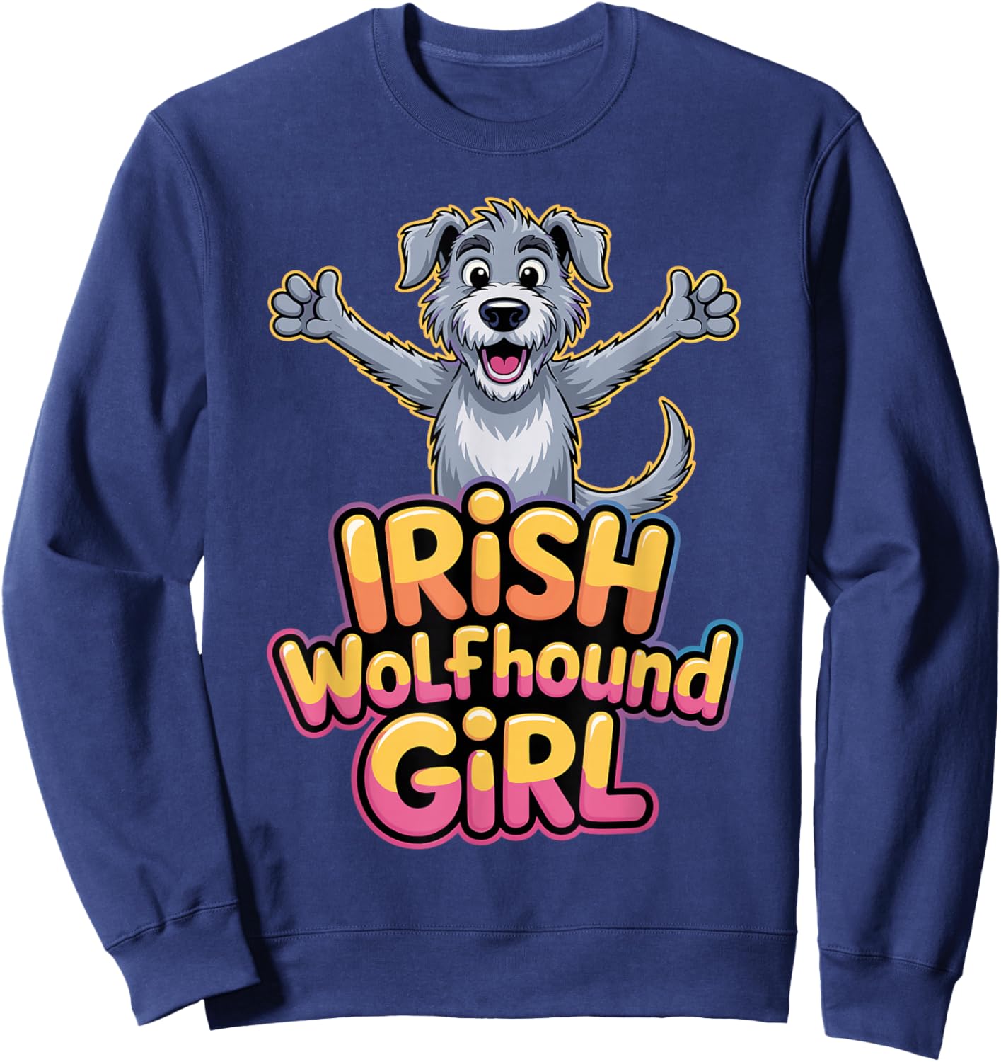 Irish Wolfhound Girl Cartoon Pet Dog Mom Puppy Breed Sweatshirt - Sweatshirt | Navy