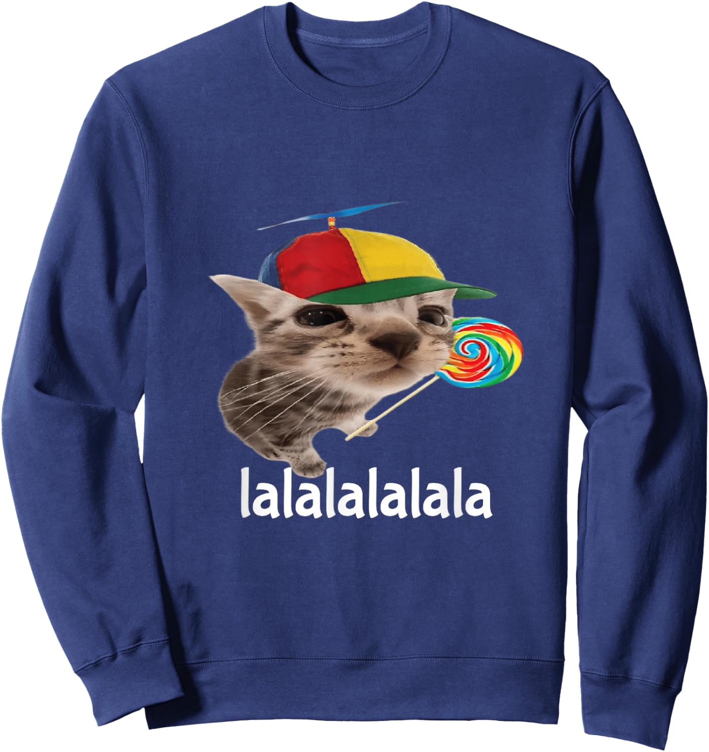 Silly Cat With Lollipop Meme Cat Lover Sweatshirt - Sweatshirt | Navy