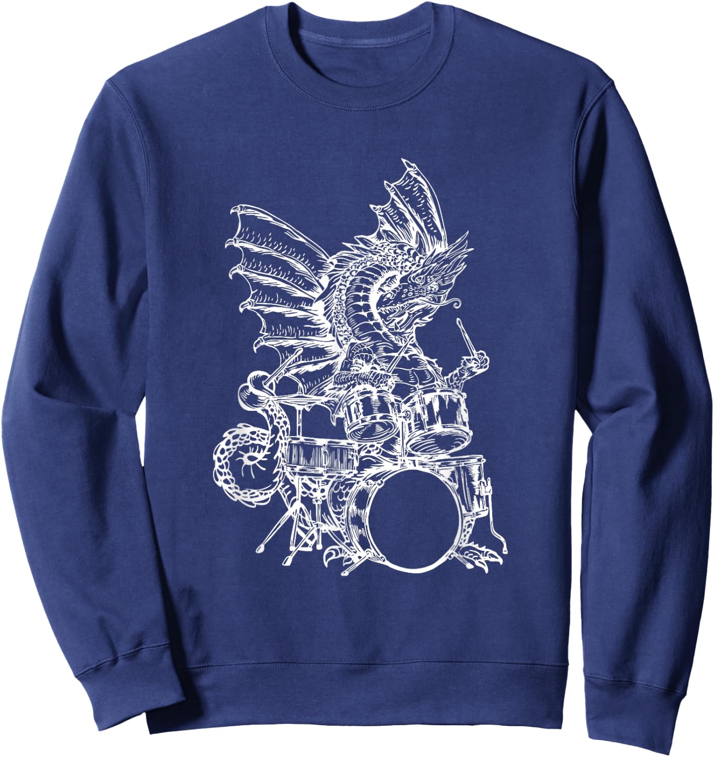Dragon Playing Drums Cool Animal Funny Drummer Rock Musician Sweatshirt - Sweatshirt | Navy