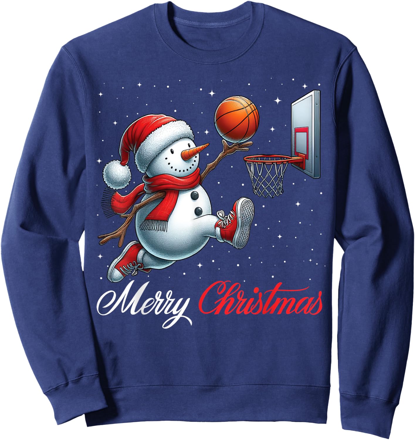 Snowman Basketball Merry Christmas Snow Boys Girls Kids Sweatshirt - Sweatshirt | Navy