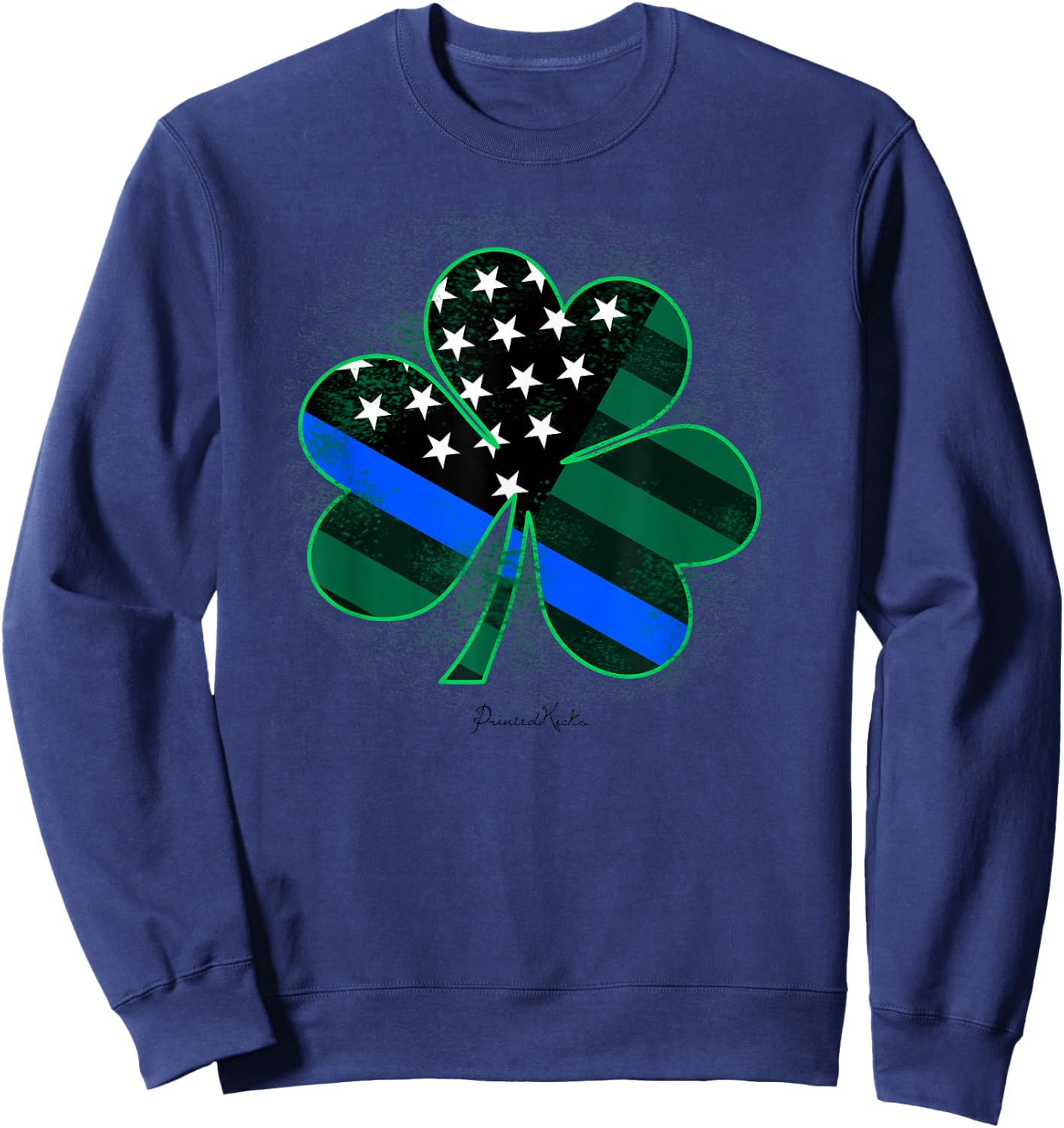 Thin Blue Line St Patricks Day Shirt Police Shamrock Sweatshirt - Sweatshirt | Navy