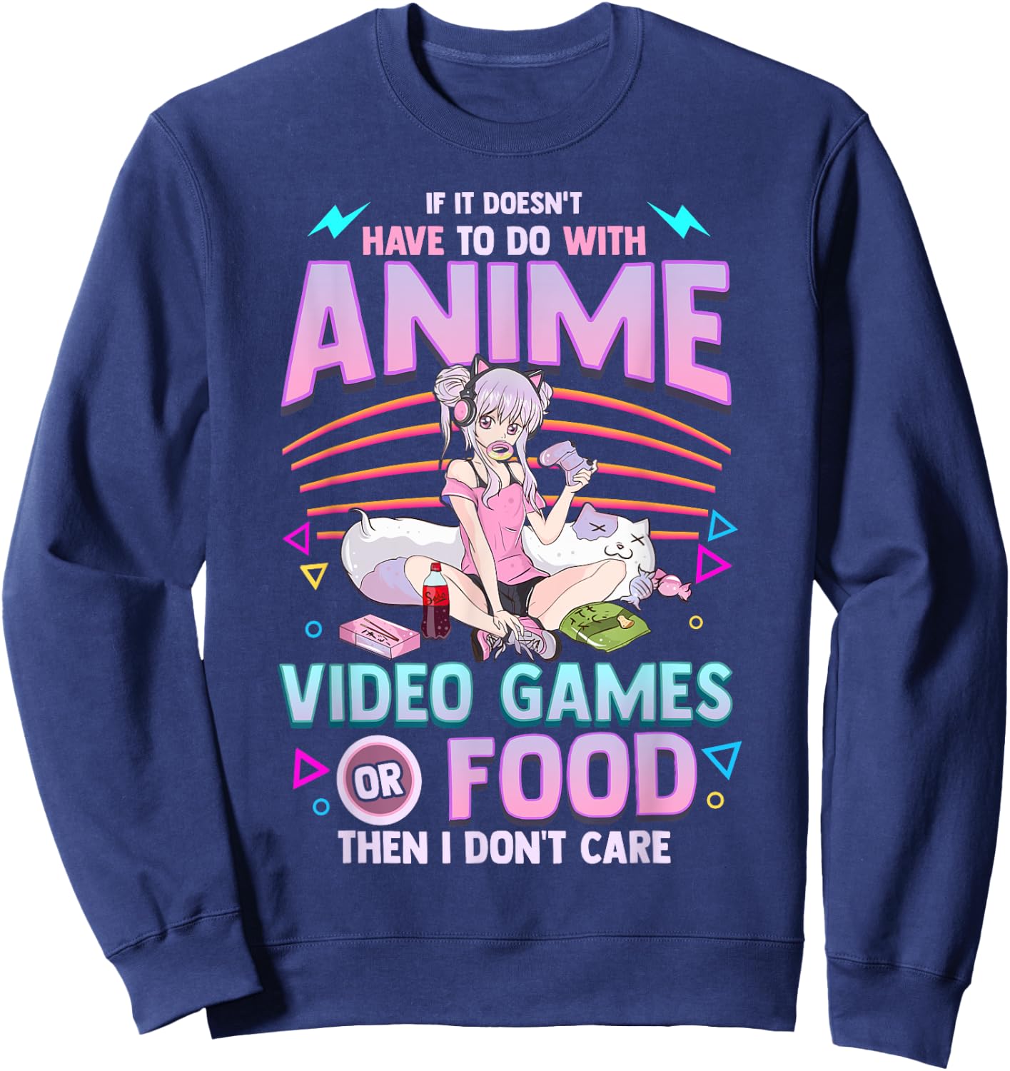 Cute Anime Gamer Girl Funny Kawaii Japanese Manga Joke Sweatshirt - Sweatshirt | Navy