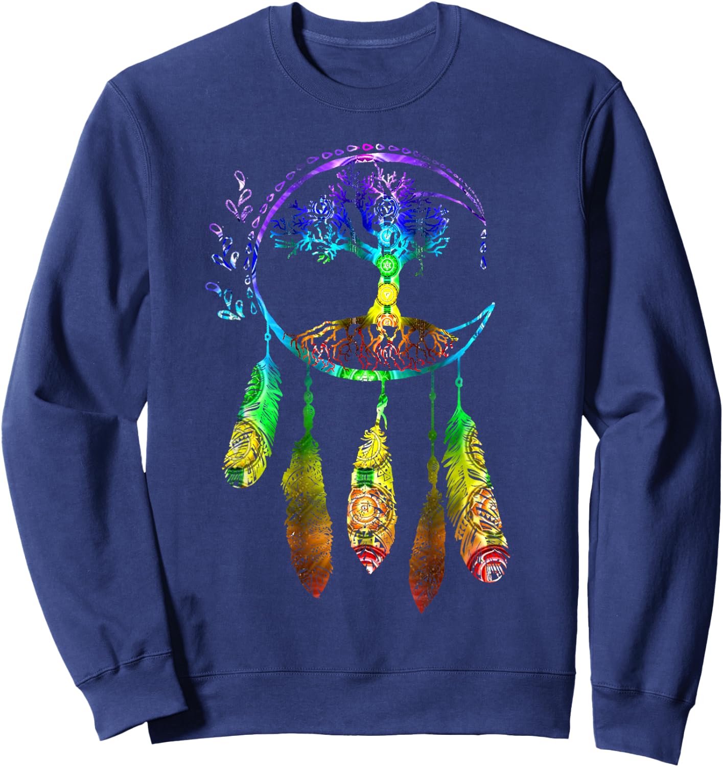 Moon Dream Catcher Feathers Tree of Life Gift Sweatshirt - Sweatshirt | Navy