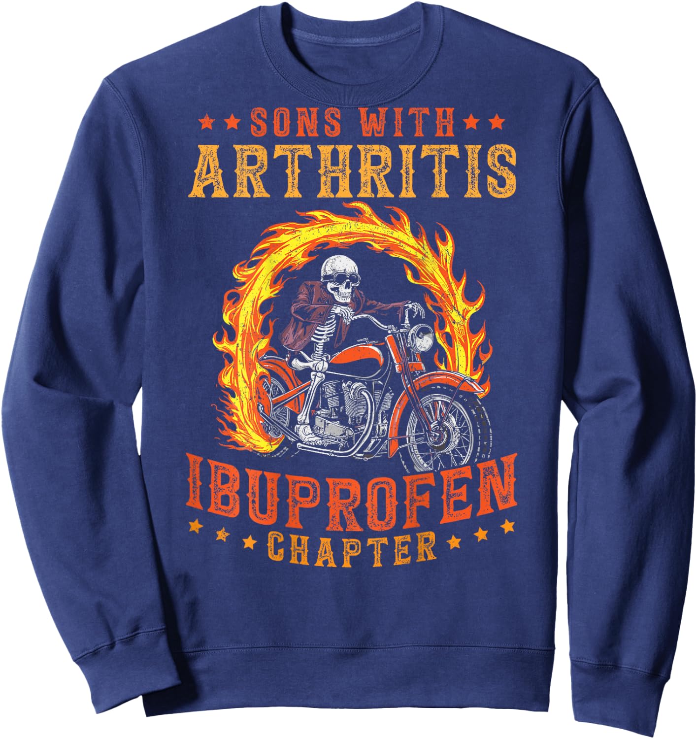 Sons with Arthritis Ibuprofen Chapter Skeleton on Back Sweatshirt - Sweatshirt | Navy