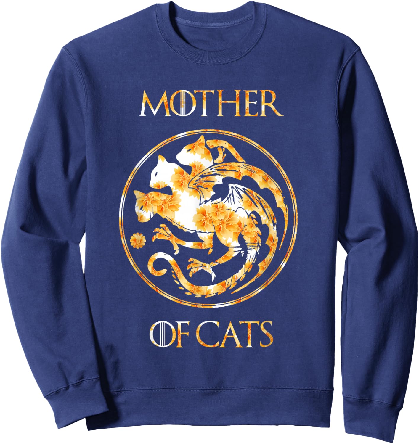 Mother of Cats Shirt With Floral Art Best Mom Sweatshirt - Sweatshirt | Navy