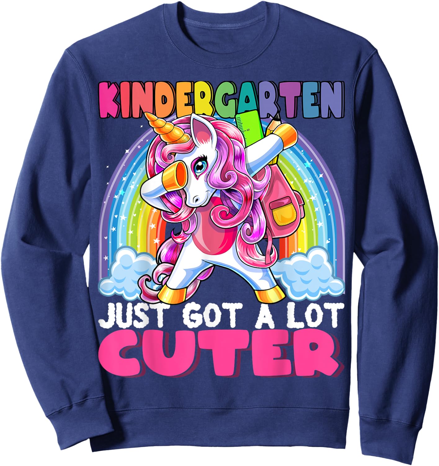 Kindergarten Got Cuter Dabbing Unicorn Back to School Girls Sweatshirt - Sweatshirt | Navy