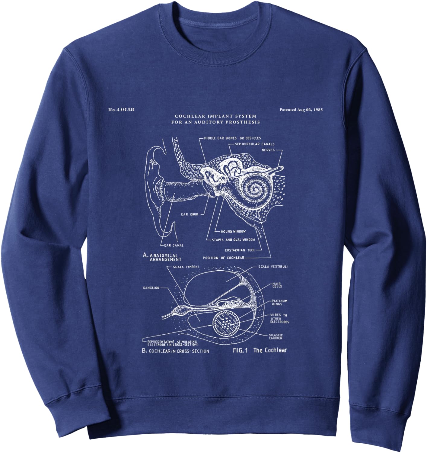 Patent Shirts Cochlear Implant Patent - Medical Sweatshirt - Sweatshirt | Navy